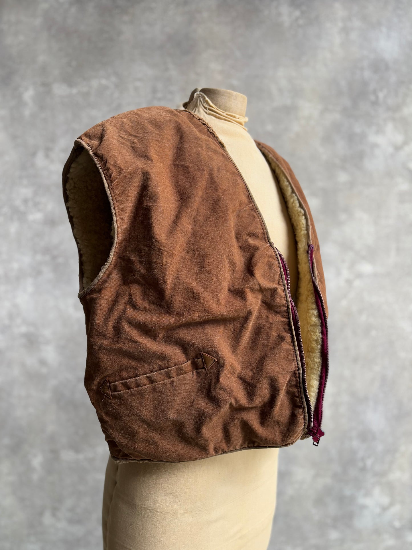【~1970's】Vintage French Sheep Fleece Canvas Vest