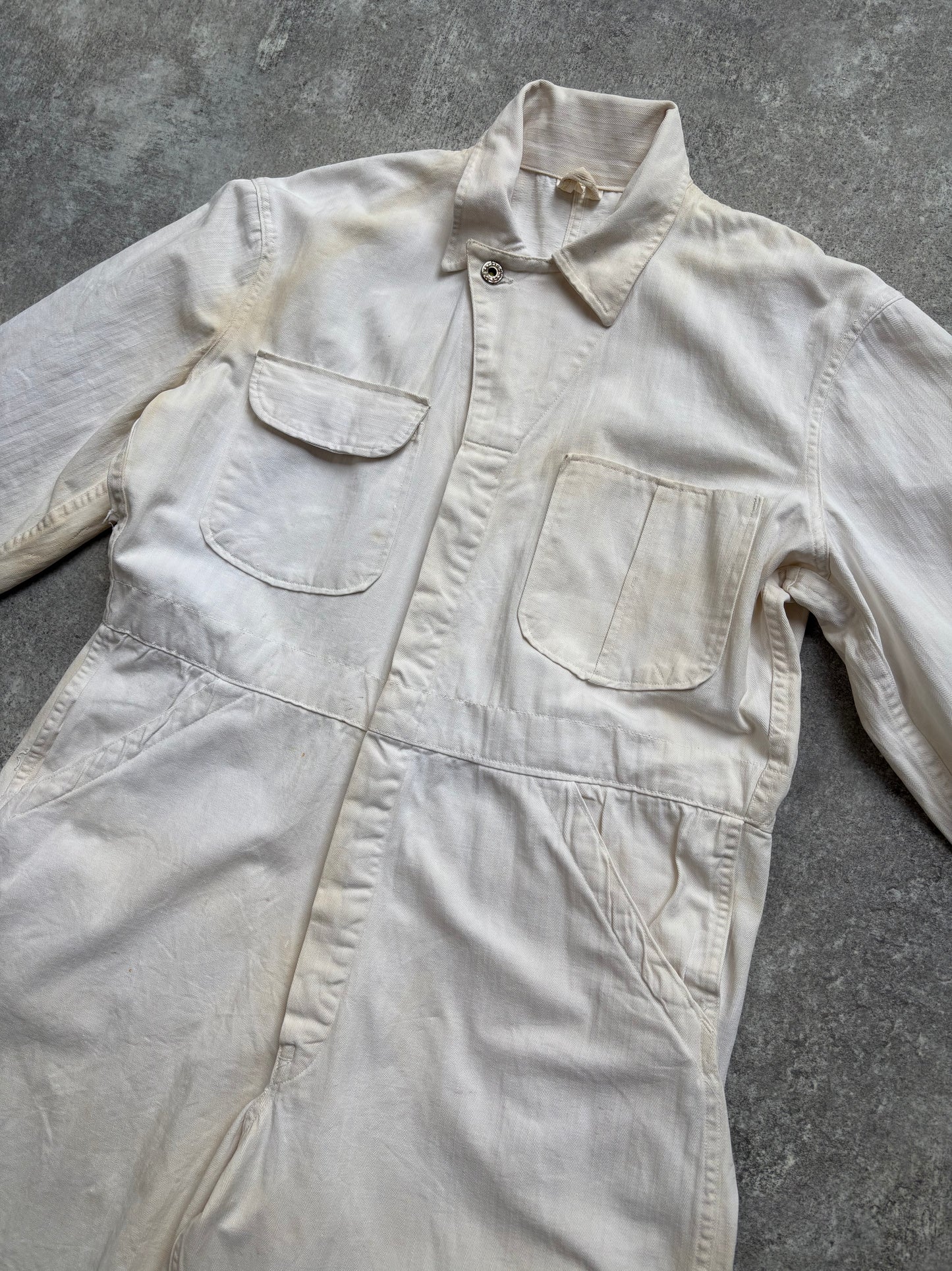 【1940's】Aviation Service Inc. White Coveralls 月桂樹ボタン