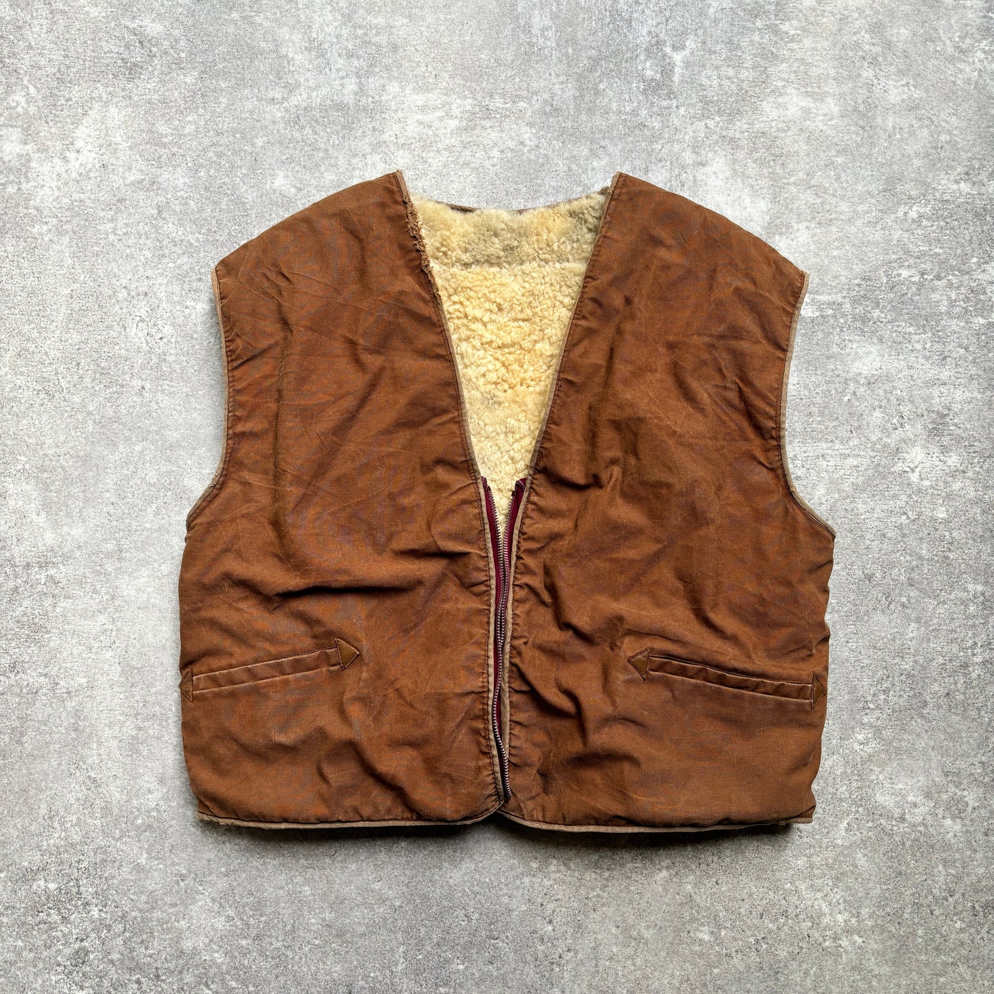 【~1970's】Vintage French Sheep Fleece Canvas Vest