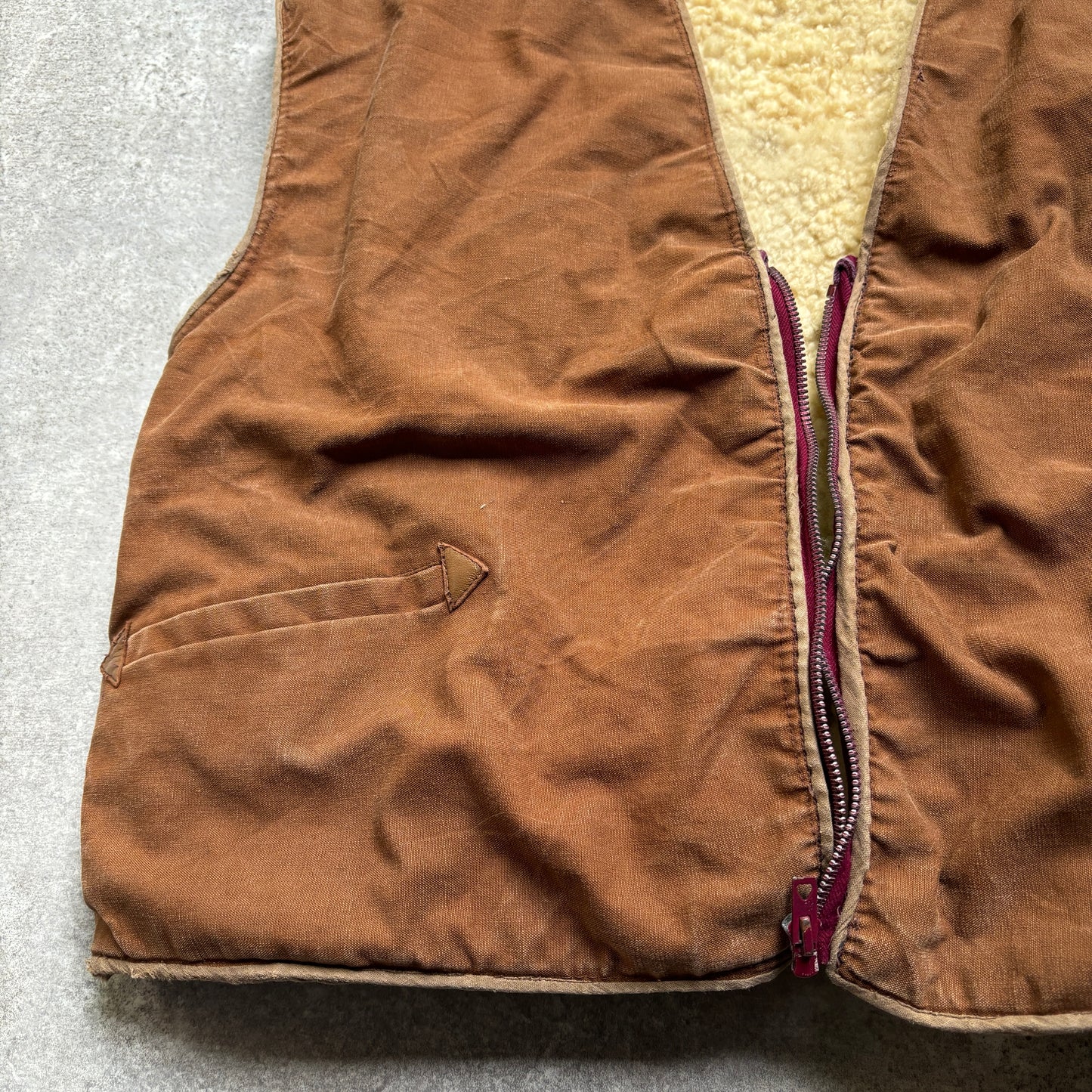 【~1970's】Vintage French Sheep Fleece Canvas Vest