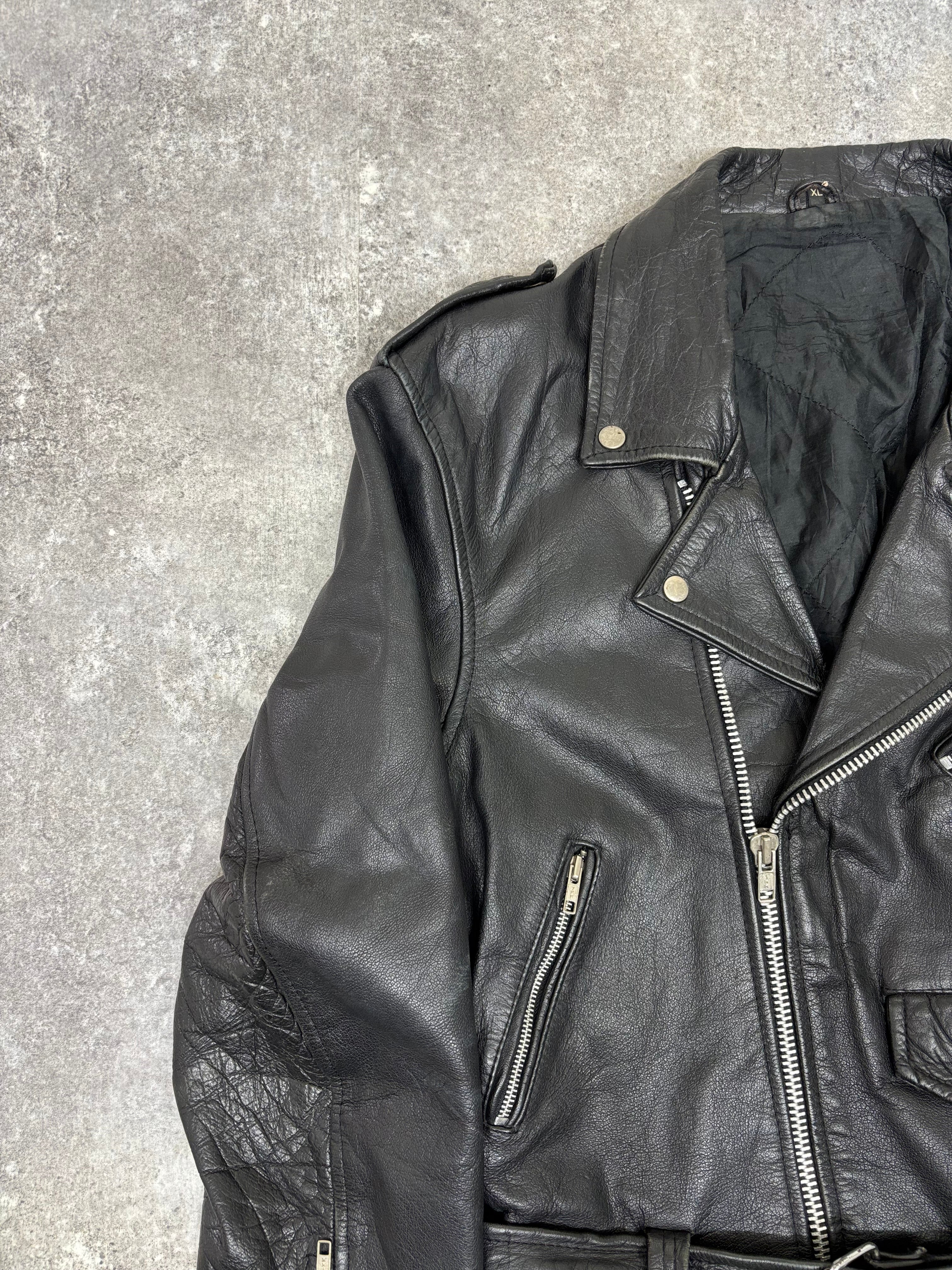 ~1990s Vintage Double Riders Leather Jacket Black