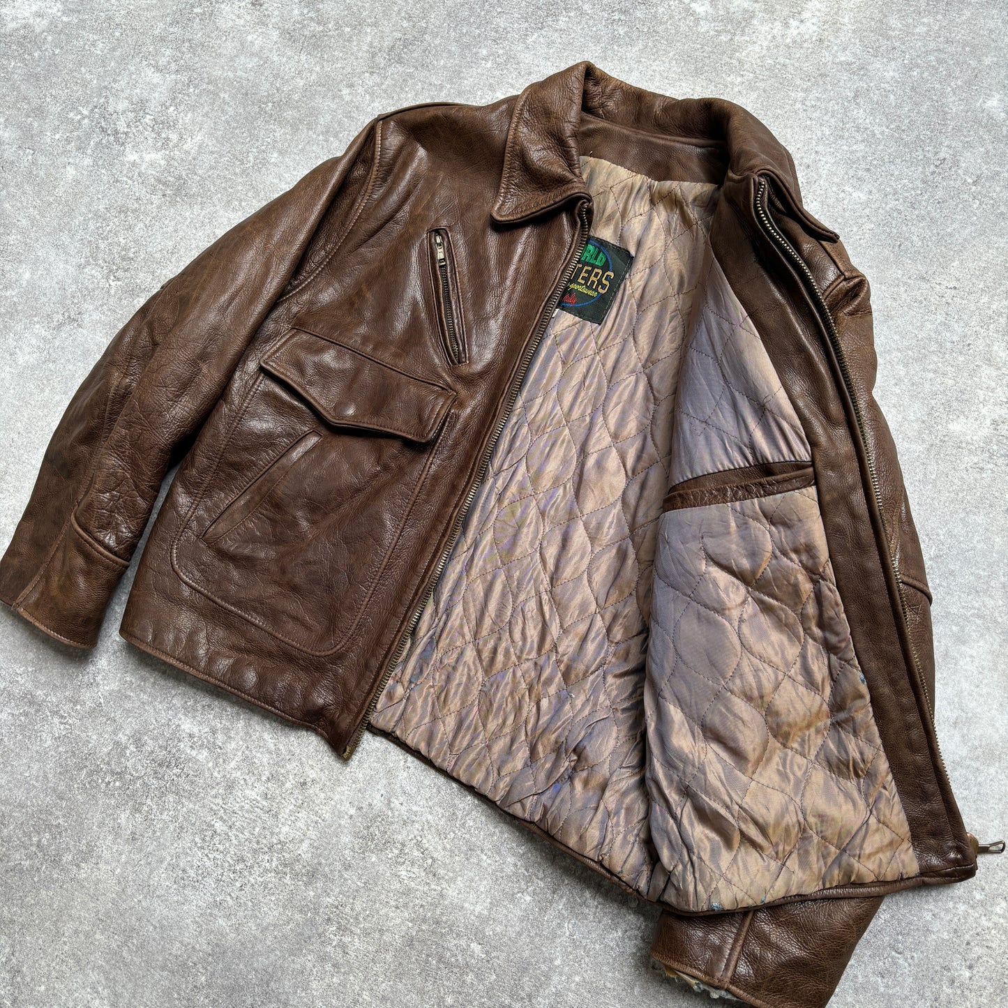 【~1990‘s】Brown Leather Jacket 『WORLD BEATERS』