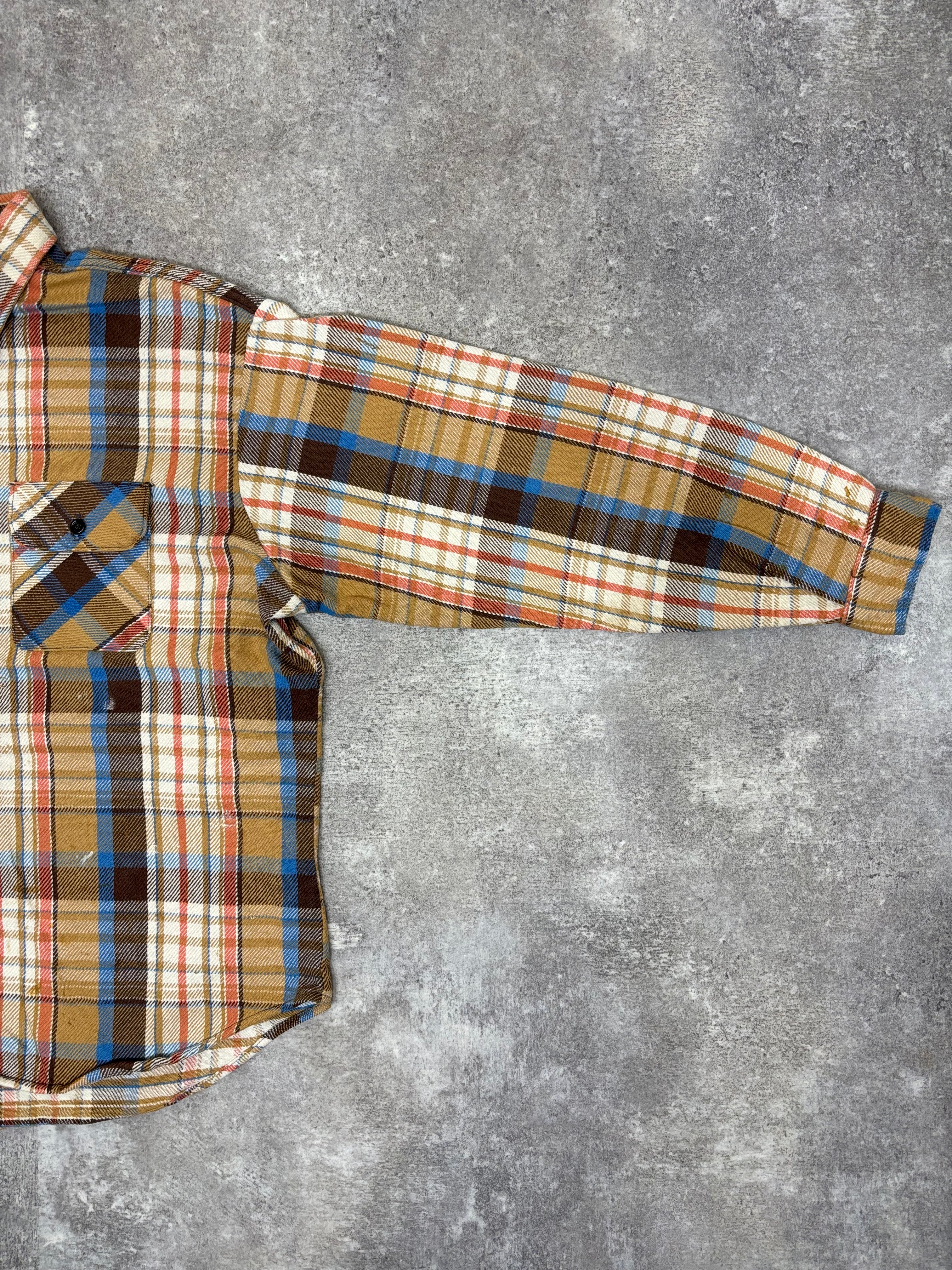 ~1980s Five Brother Flannel Shirt Brown × Blue × Cream Check