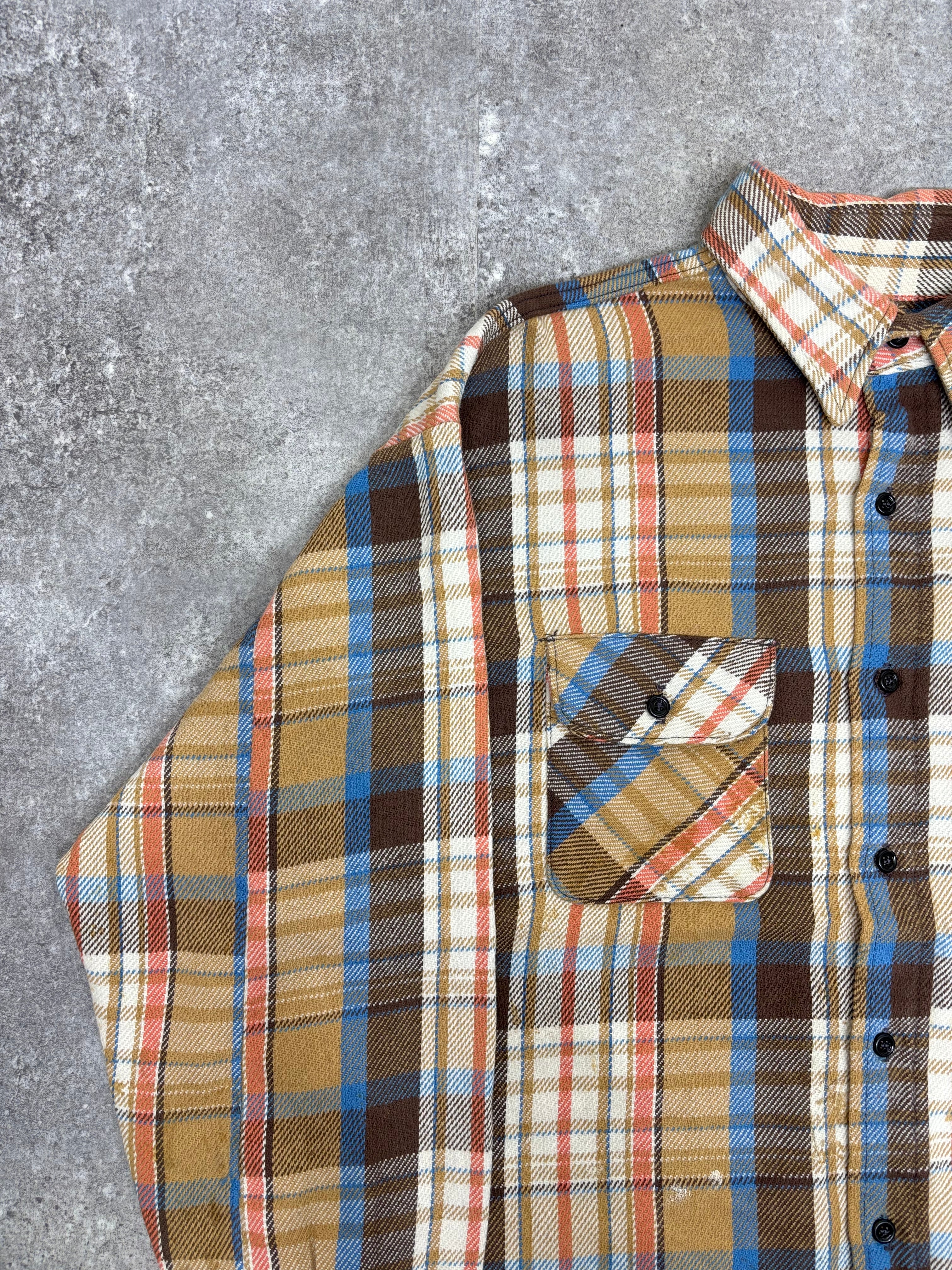 ~1980s Five Brother Flannel Shirt Brown × Blue × Cream Check