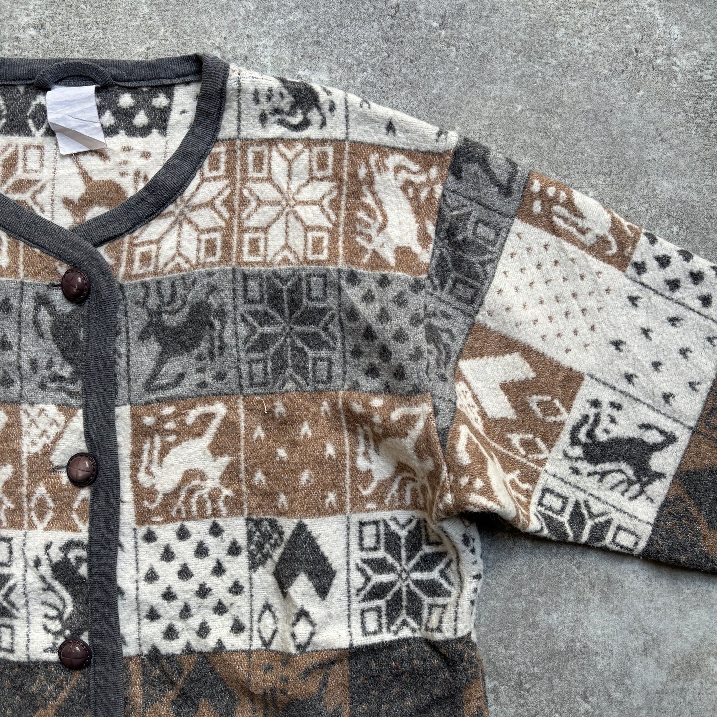 【1980’s】Nordic Pattern Patchwork Fleece Cardigan