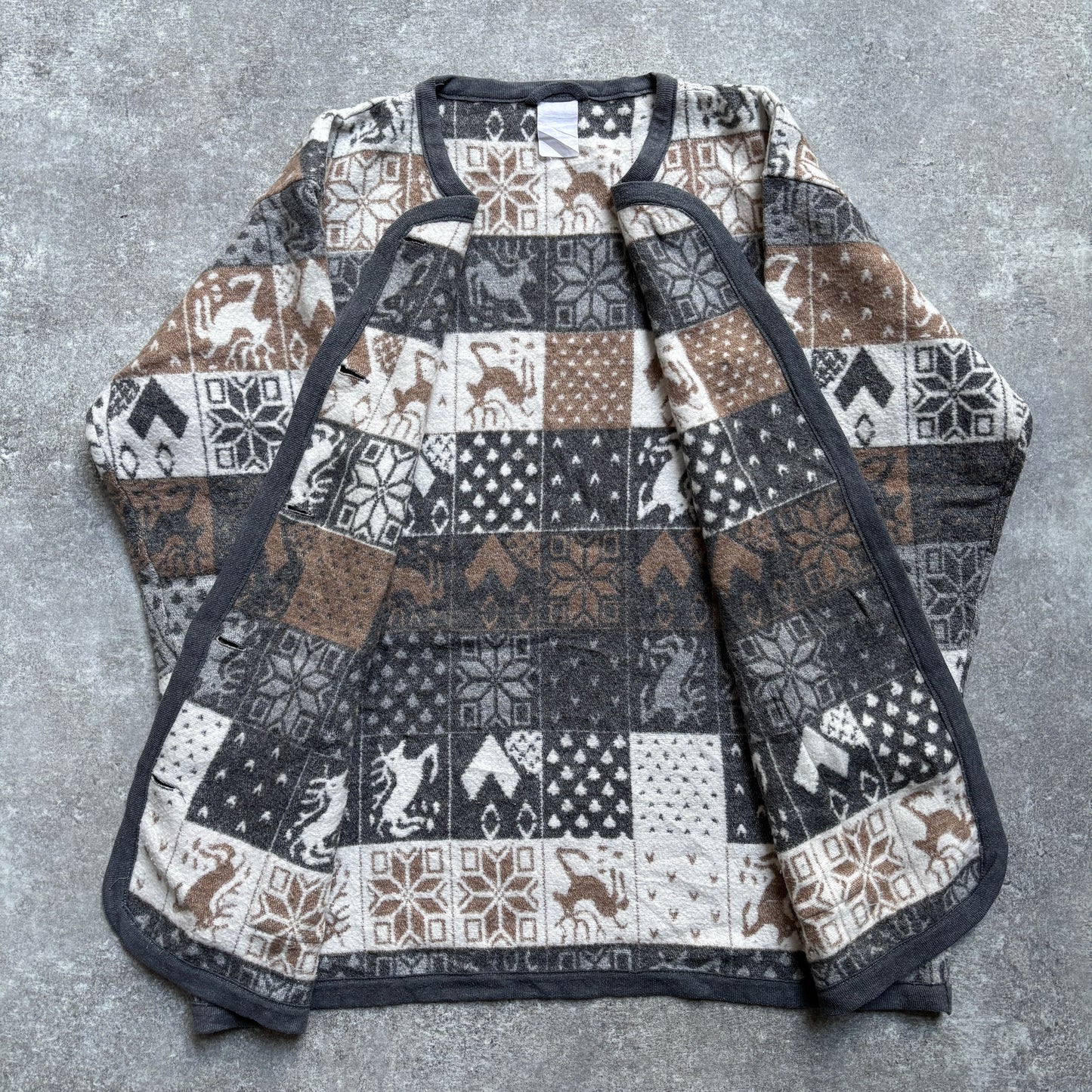 【1980’s】Nordic Pattern Patchwork Fleece Cardigan