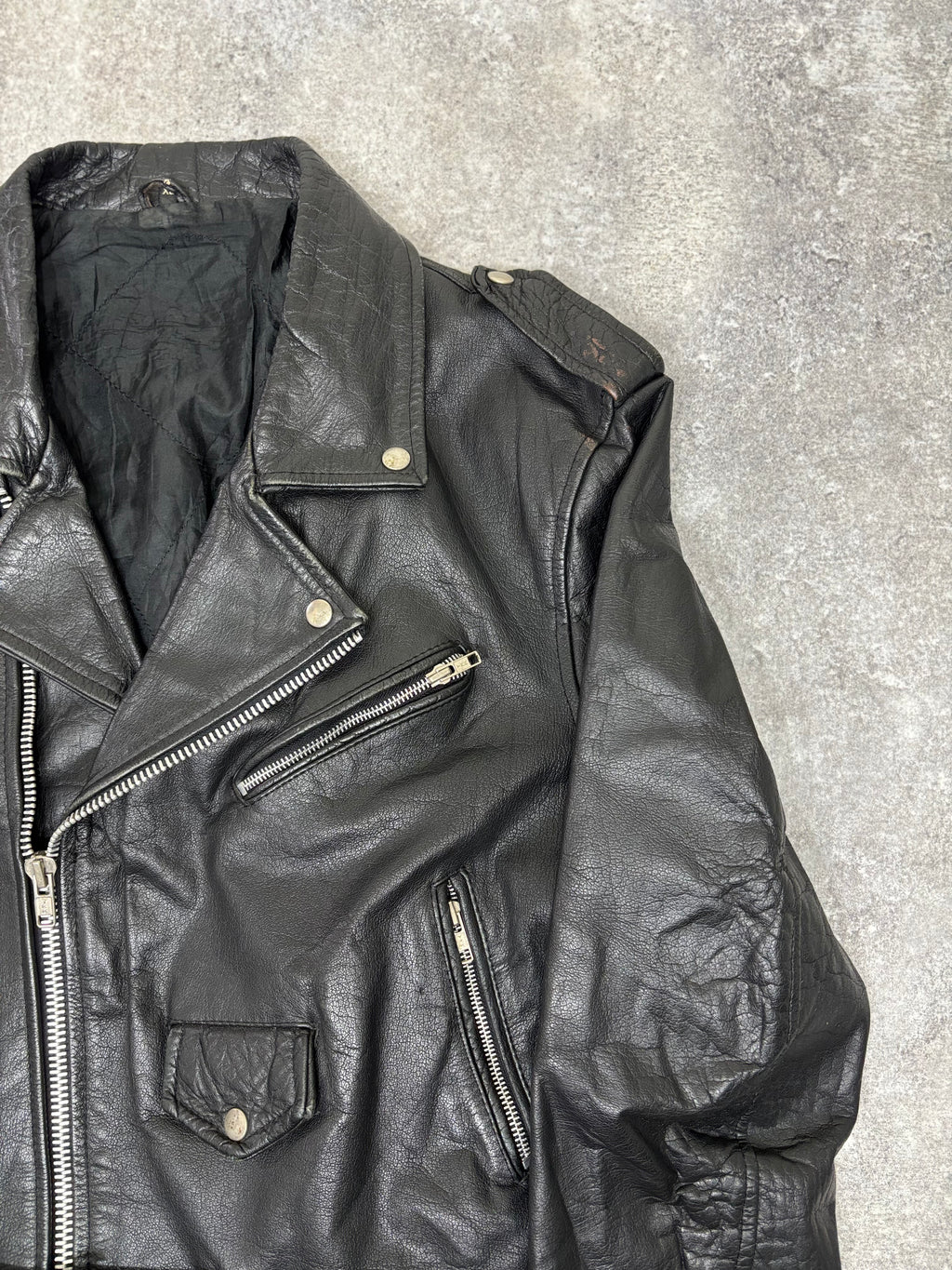 ~1990s Vintage Double Riders Leather Jacket Black