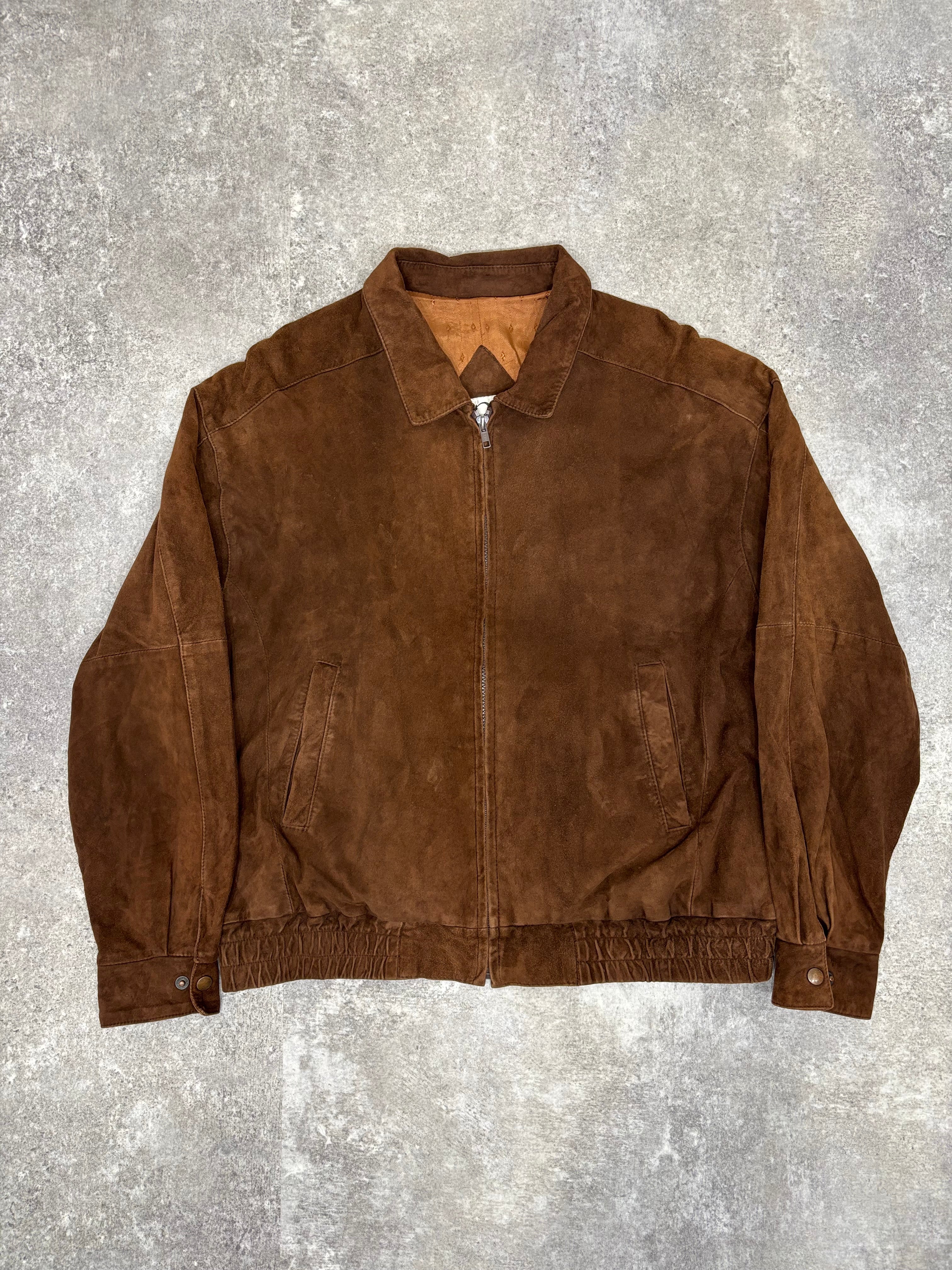 Brown Suede Leather Zip Jacket