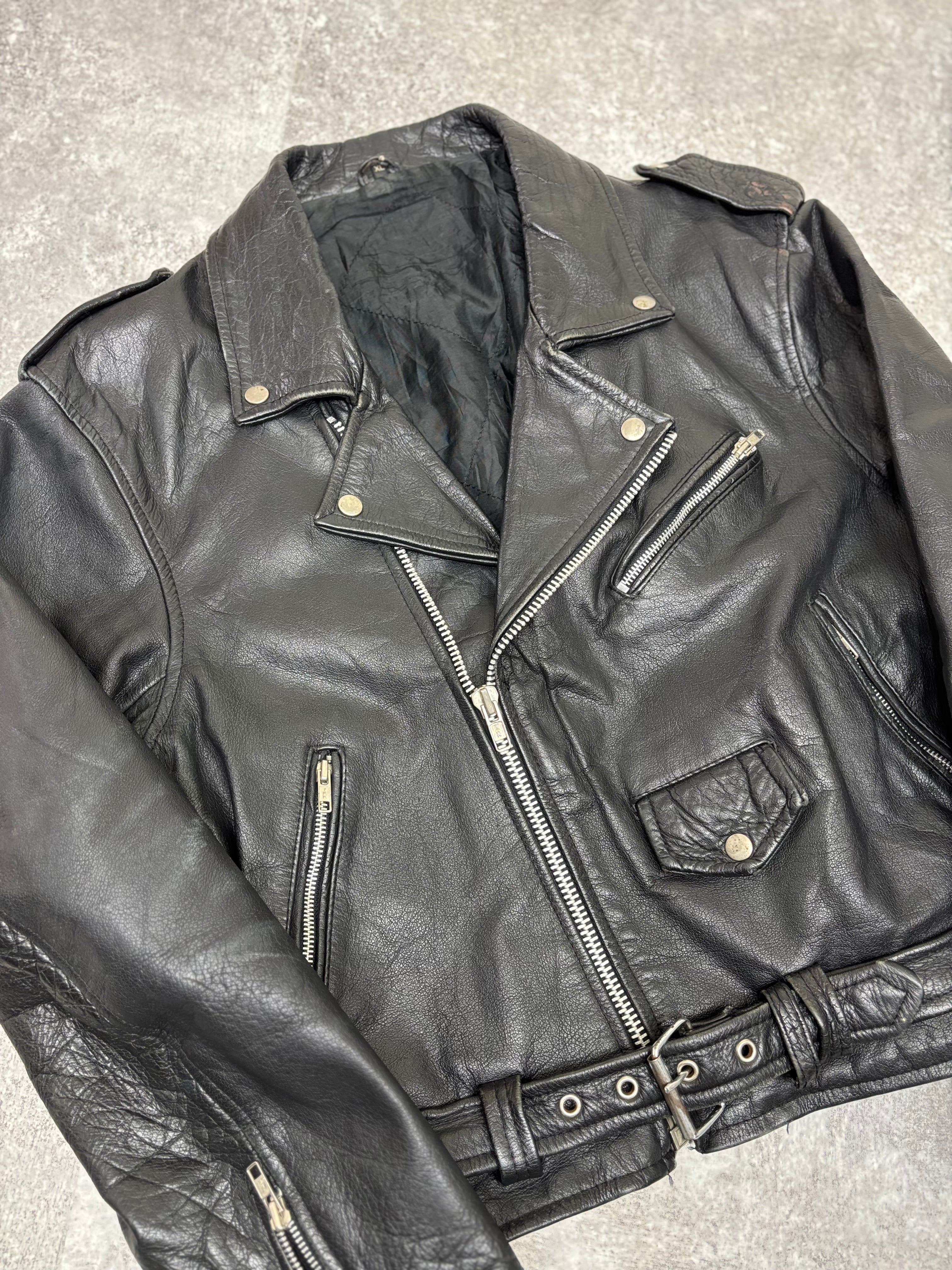 ~1990s Vintage Double Riders Leather Jacket Black