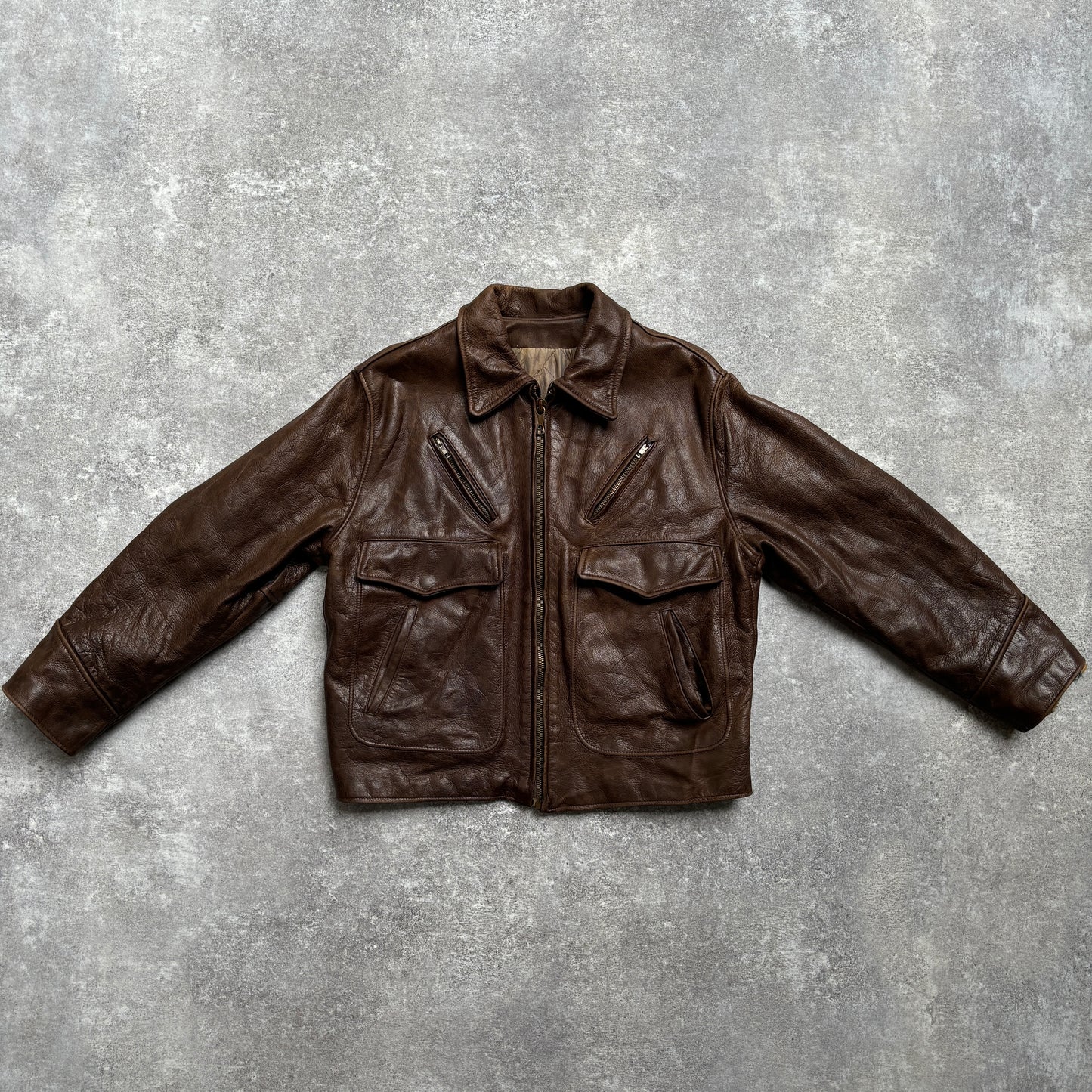 【~1990‘s】Brown Leather Jacket 『WORLD BEATERS』