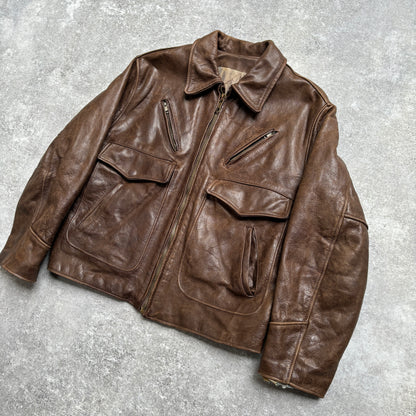 【~1990‘s】Brown Leather Jacket 『WORLD BEATERS』