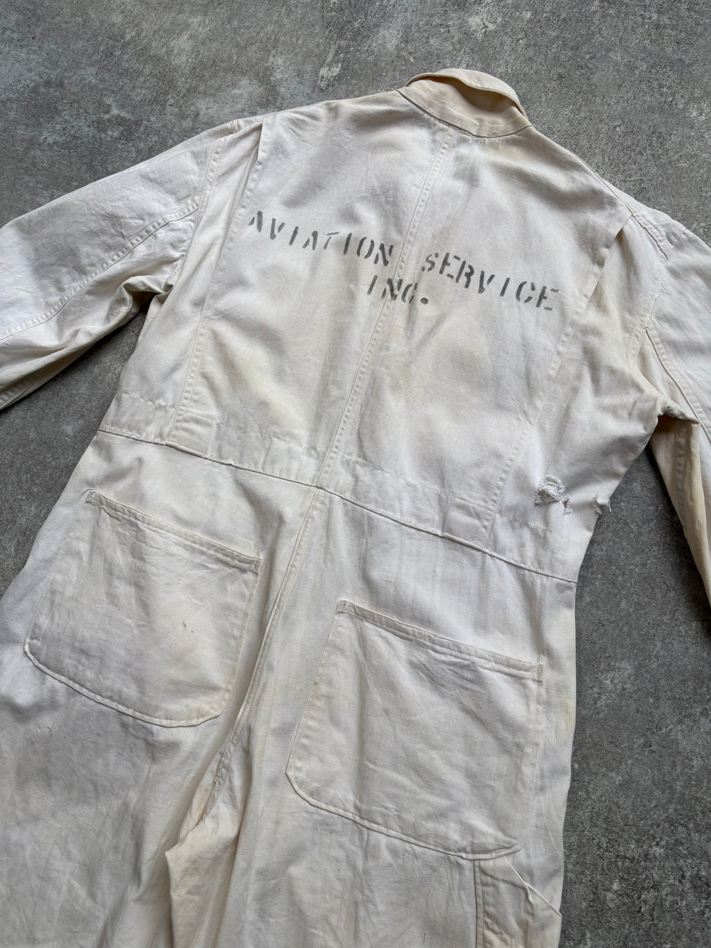 【1940's】Aviation Service Inc. White Coveralls 月桂樹ボタン