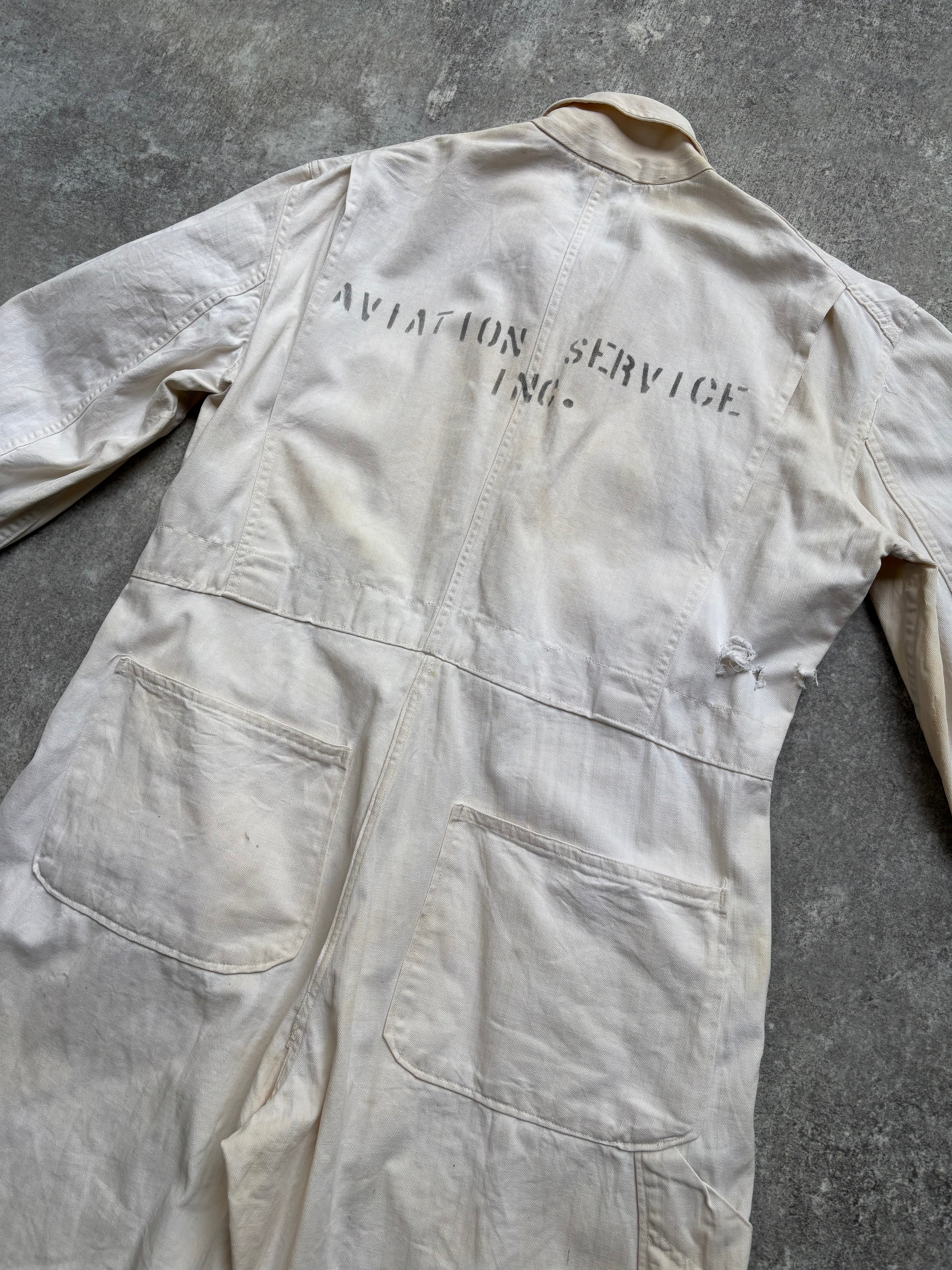 【1940's】Aviation Service Inc. White Coveralls 月桂樹ボタン