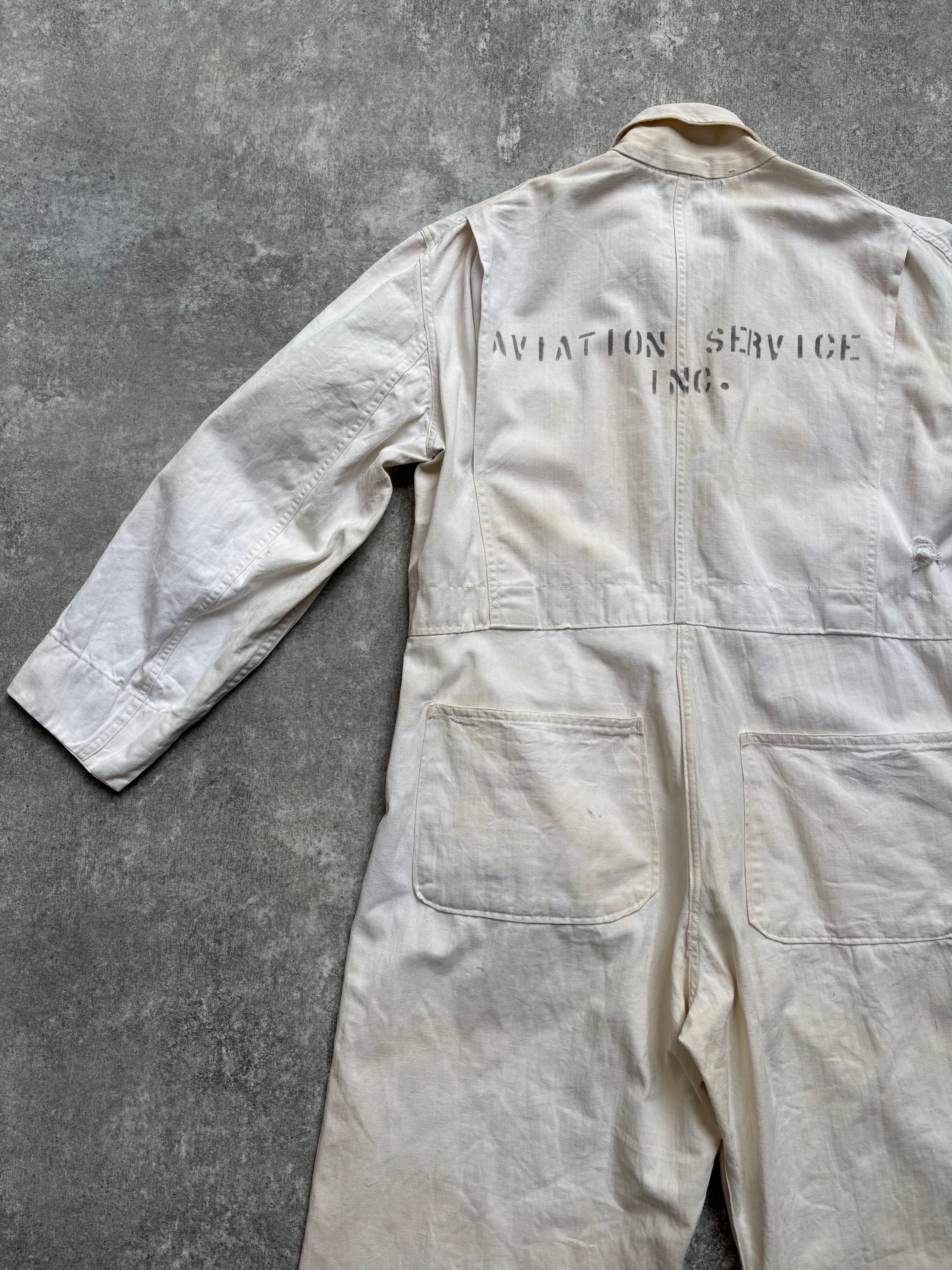 【1940's】Aviation Service Inc. White Coveralls 月桂樹ボタン