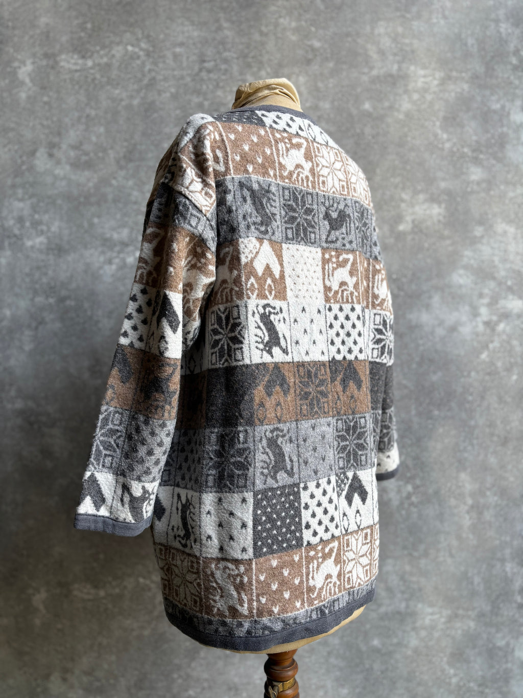【1980’s】Nordic Pattern Patchwork Fleece Cardigan