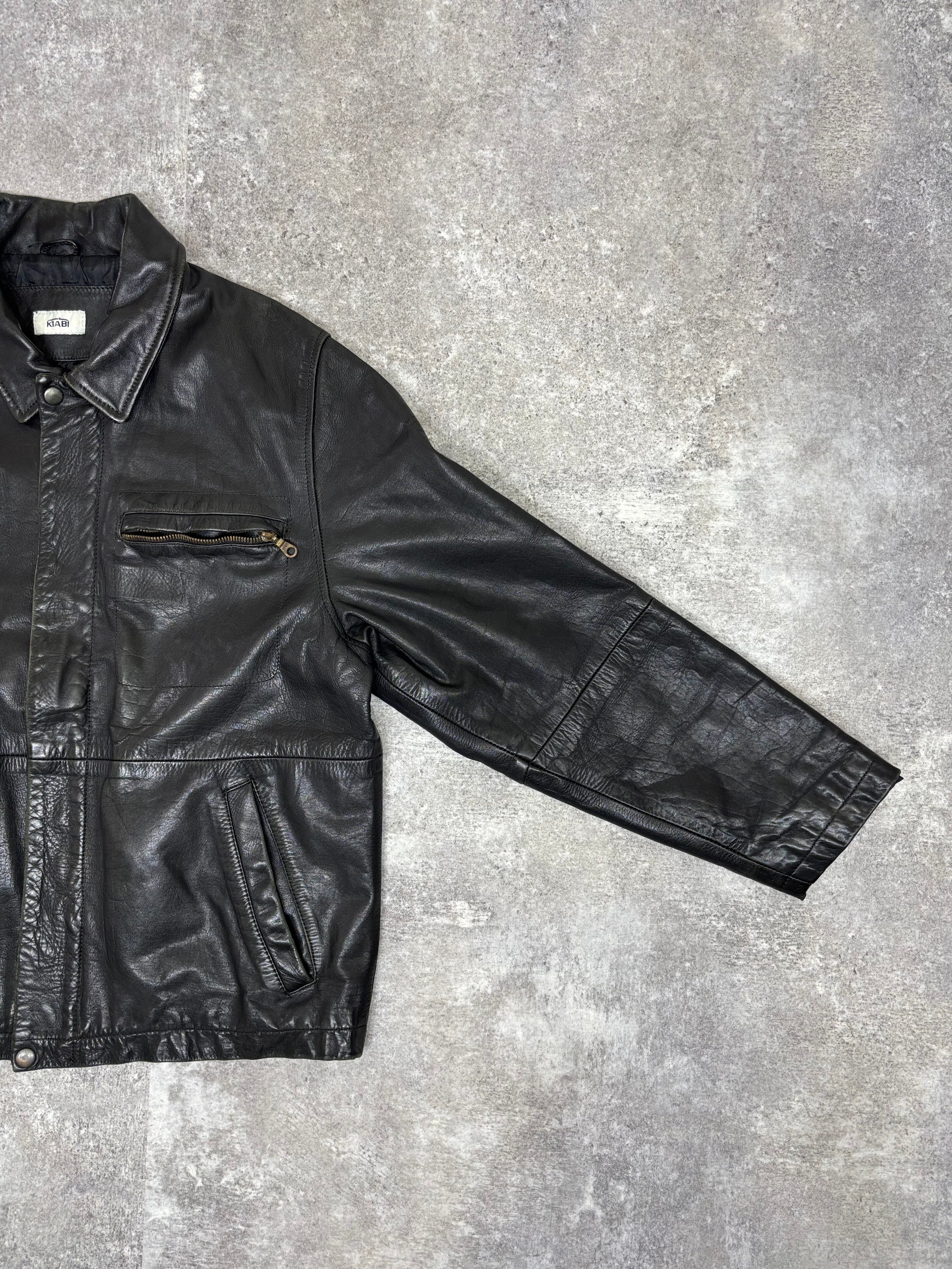 2000s Vintage Black Leather Jacket by KIABI – WITH GROW