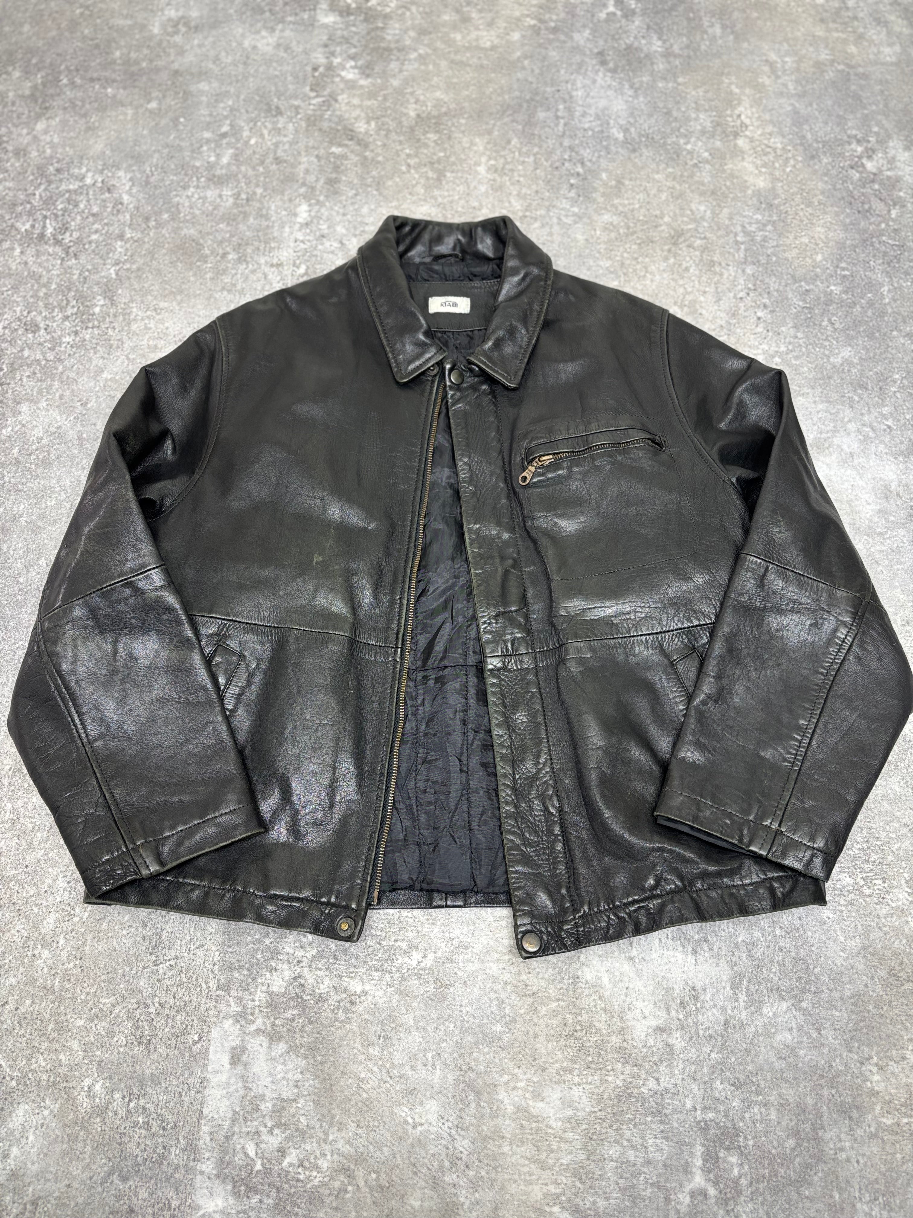 2000s Vintage Black Leather Jacket by KIABI – WITH GROW