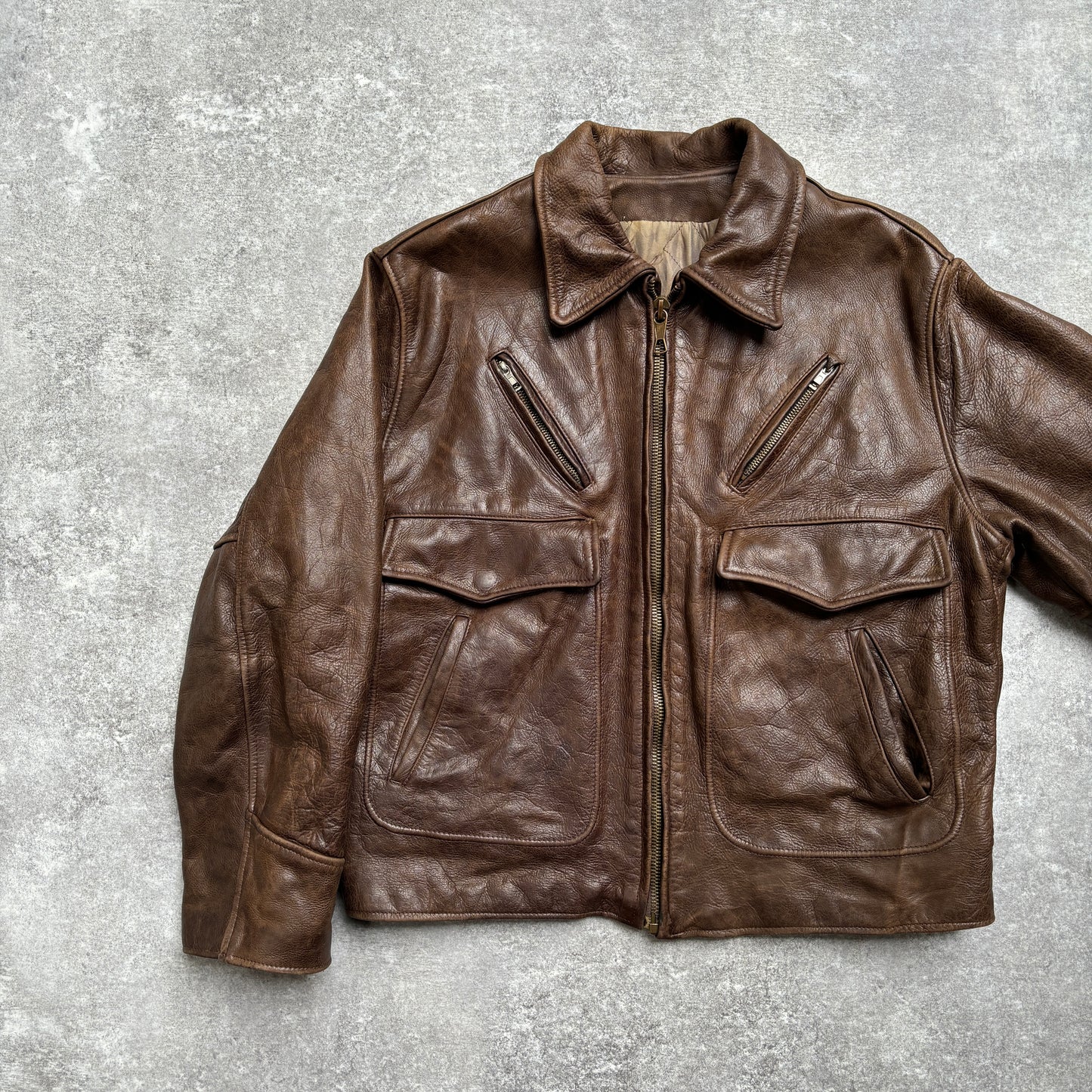 【~1990‘s】Brown Leather Jacket 『WORLD BEATERS』