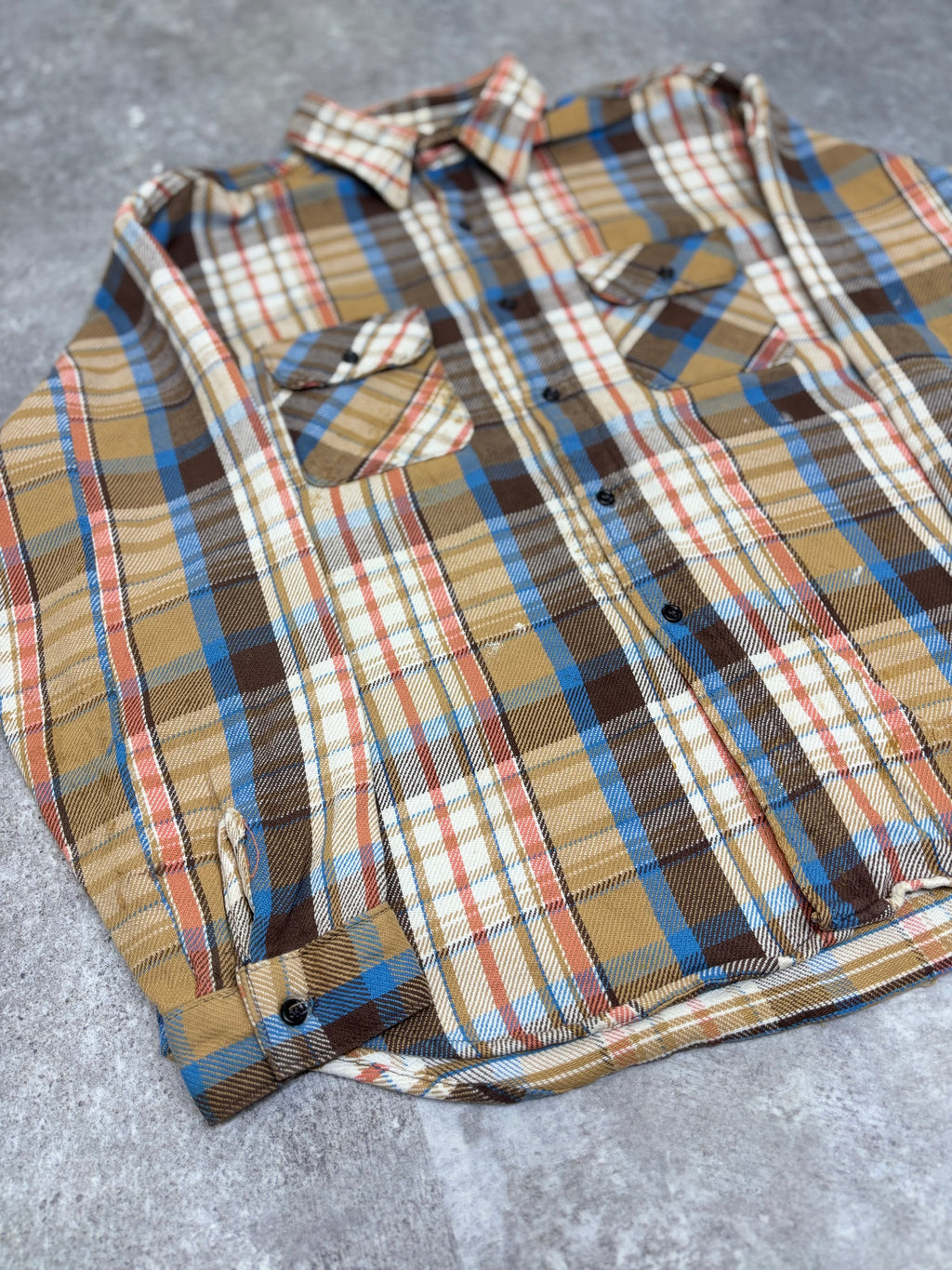 ~1980s Five Brother Flannel Shirt Brown × Blue × Cream Check