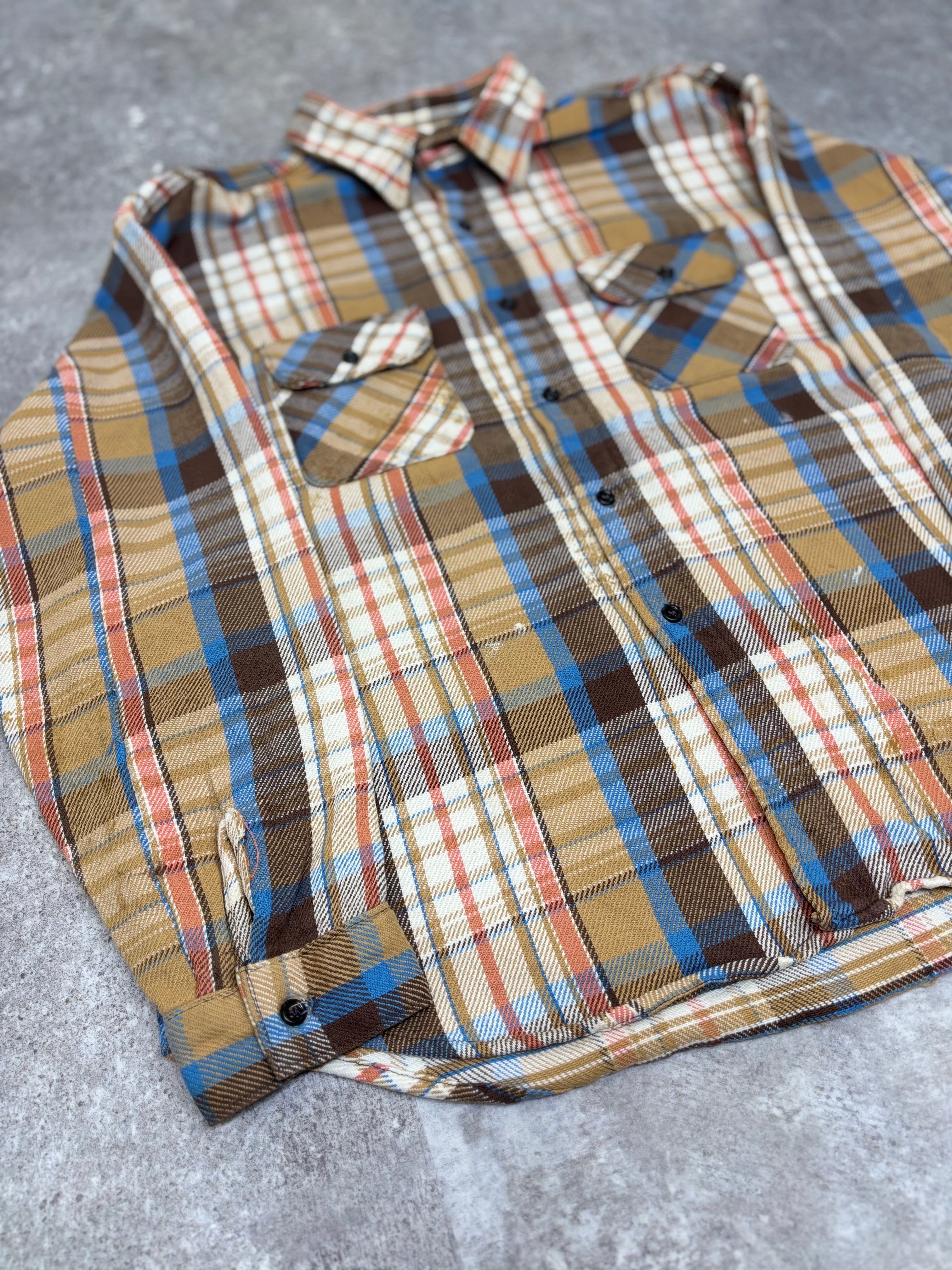 ~1980s Five Brother Flannel Shirt Brown × Blue × Cream Check