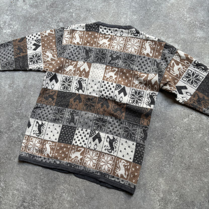 【1980’s】Nordic Pattern Patchwork Fleece Cardigan