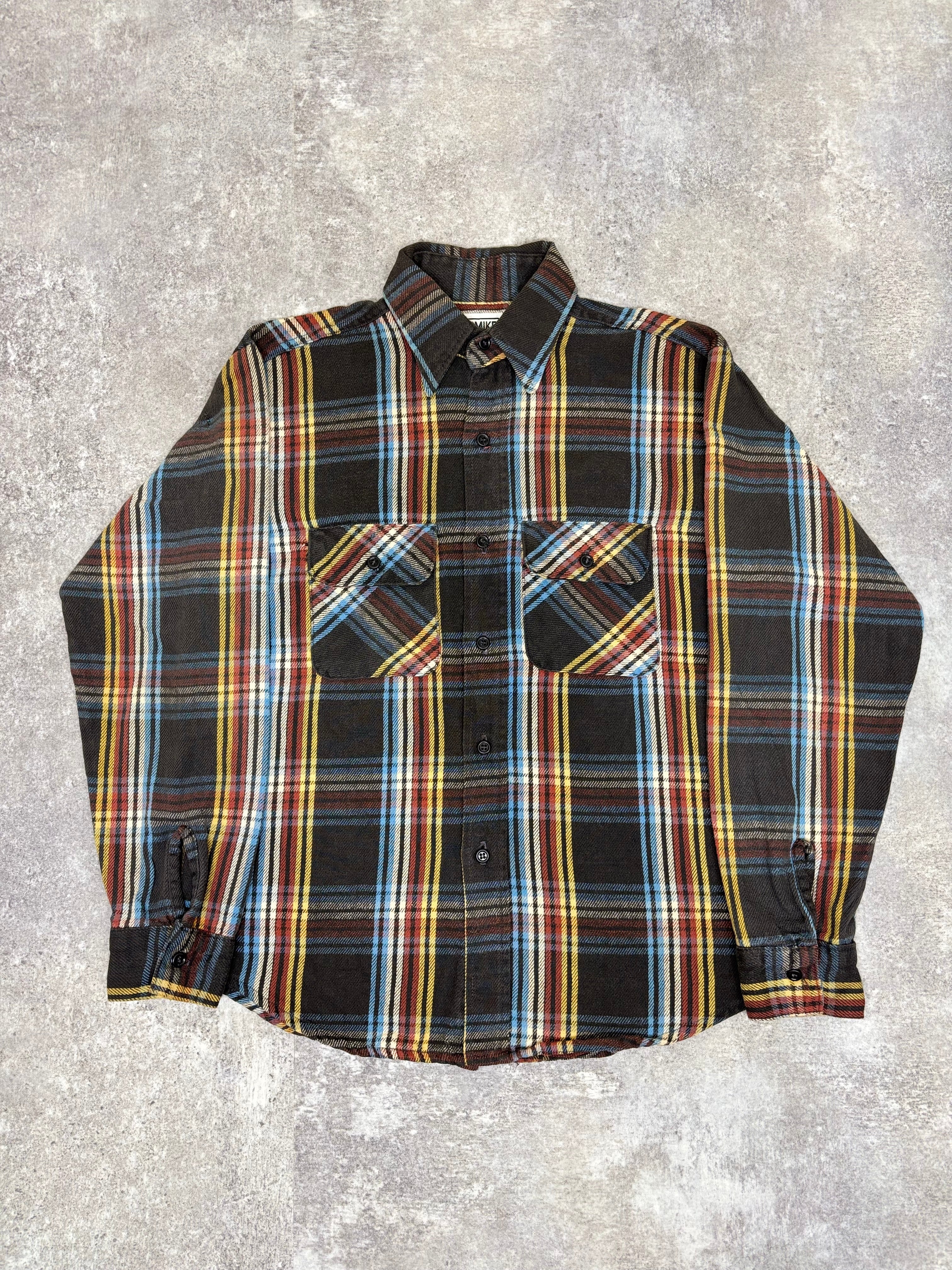 ~1990s BIG MIKE Plaid Flannel Shirt Black × Multi Stripe Check
