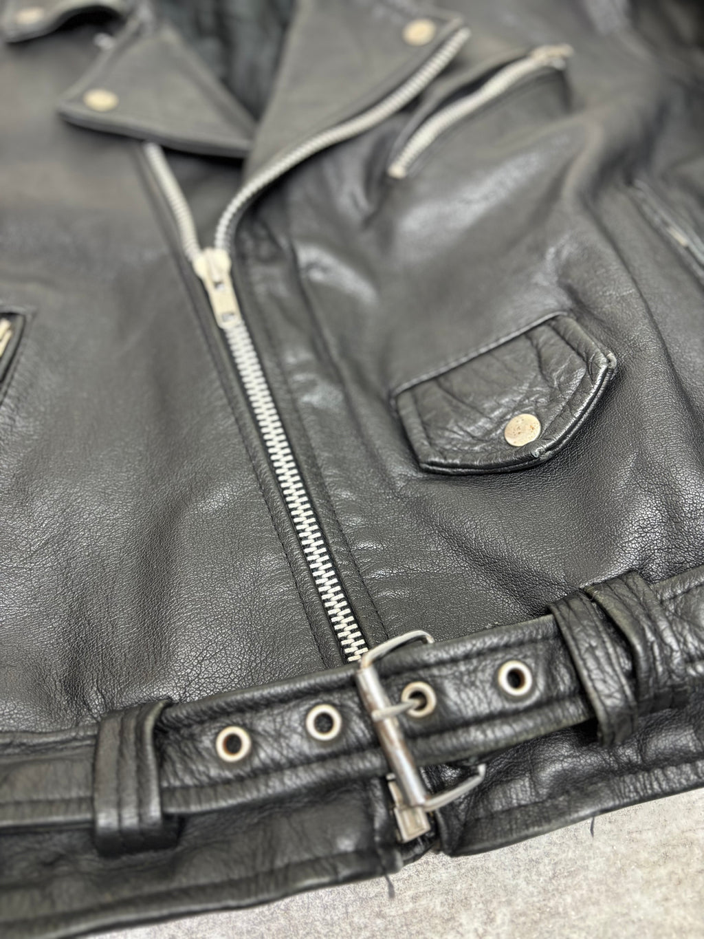 ~1990s Vintage Double Riders Leather Jacket Black