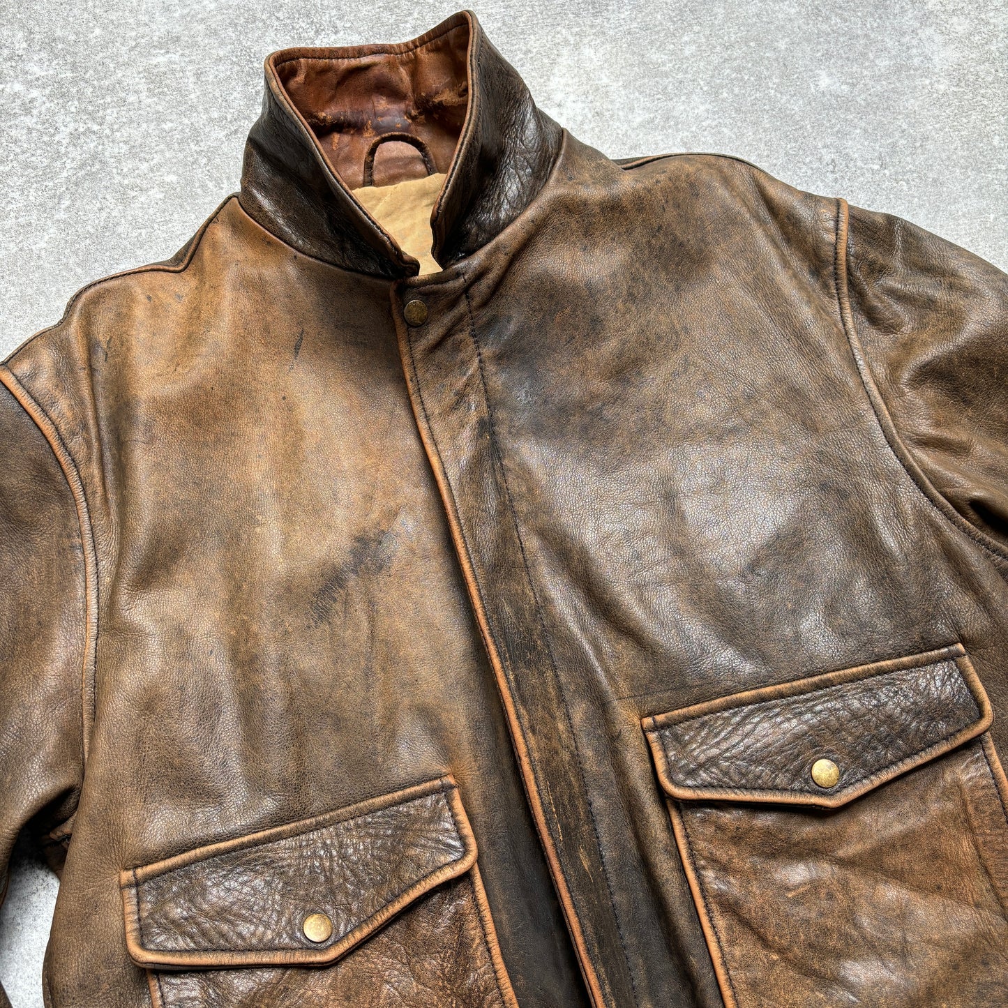 【~1990‘s】VERA PELLE Brown Leather Jacket