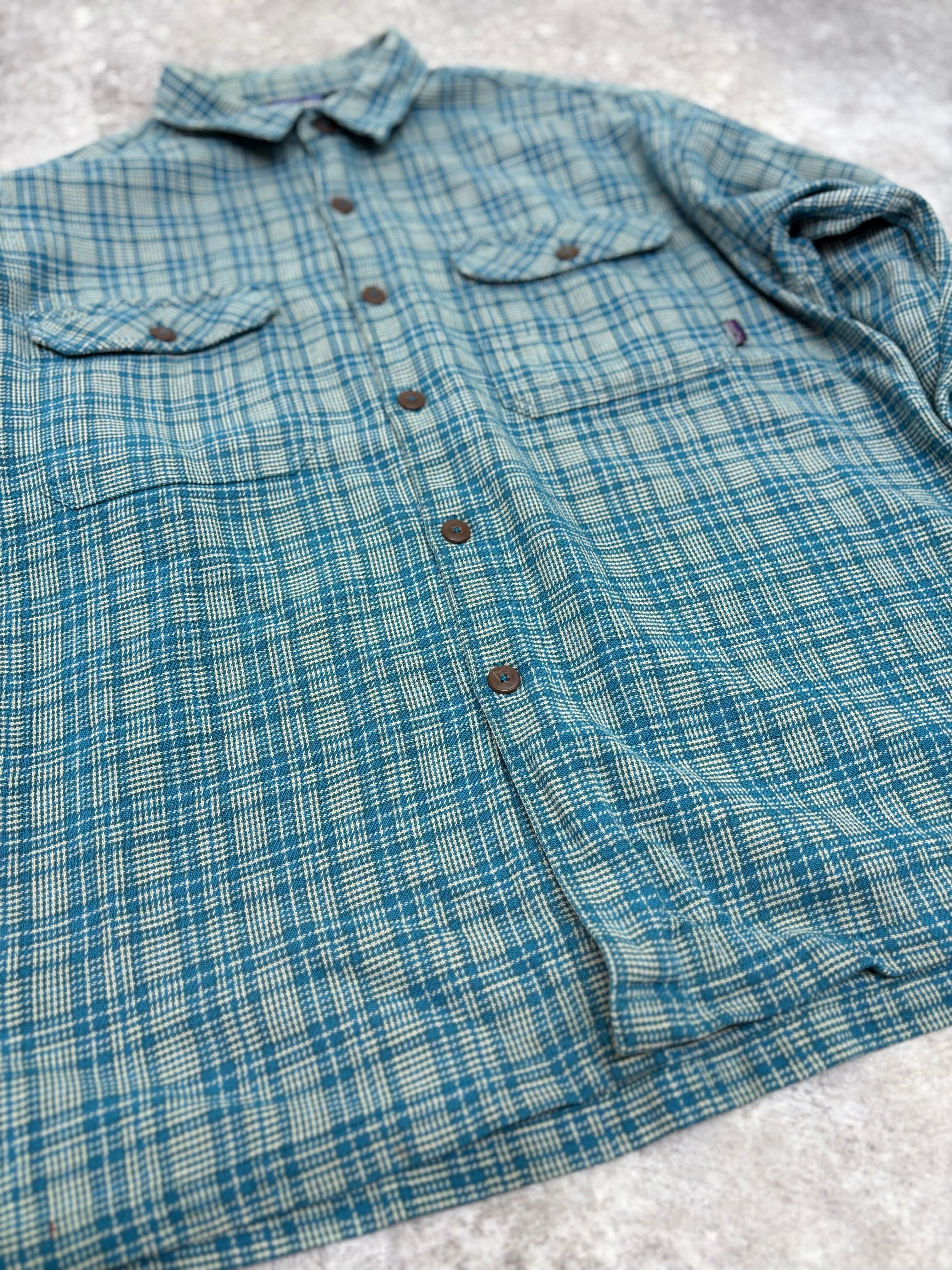 1990s Patagonia Organic Cotton Flannel Shirt Blue Green Check