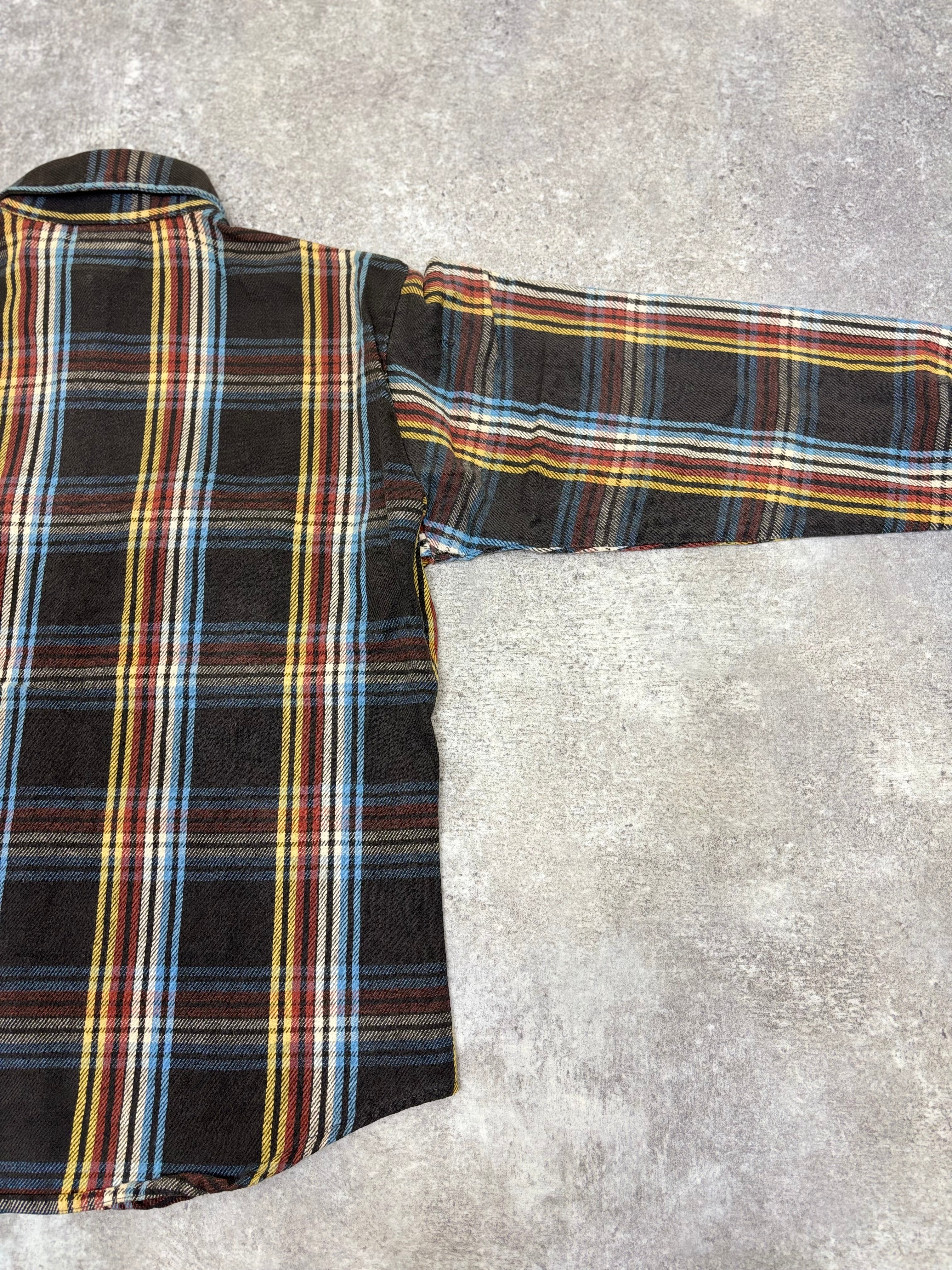 ~1990s BIG MIKE Plaid Flannel Shirt Black × Multi Stripe Check