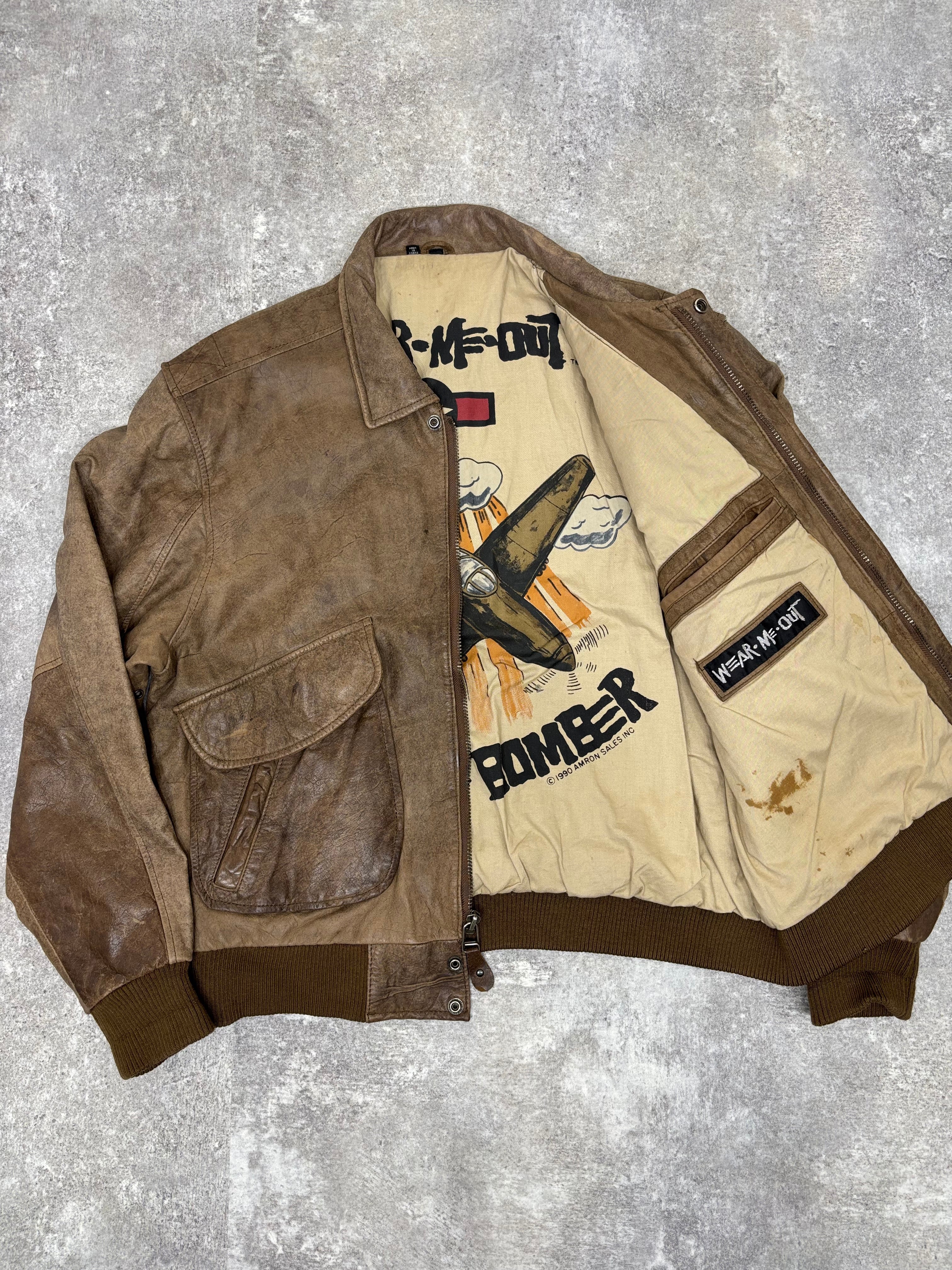 1990s Vintage Leather Flight Jacket “FLIGHT-BOMBER” by WEAR-ME-OUT