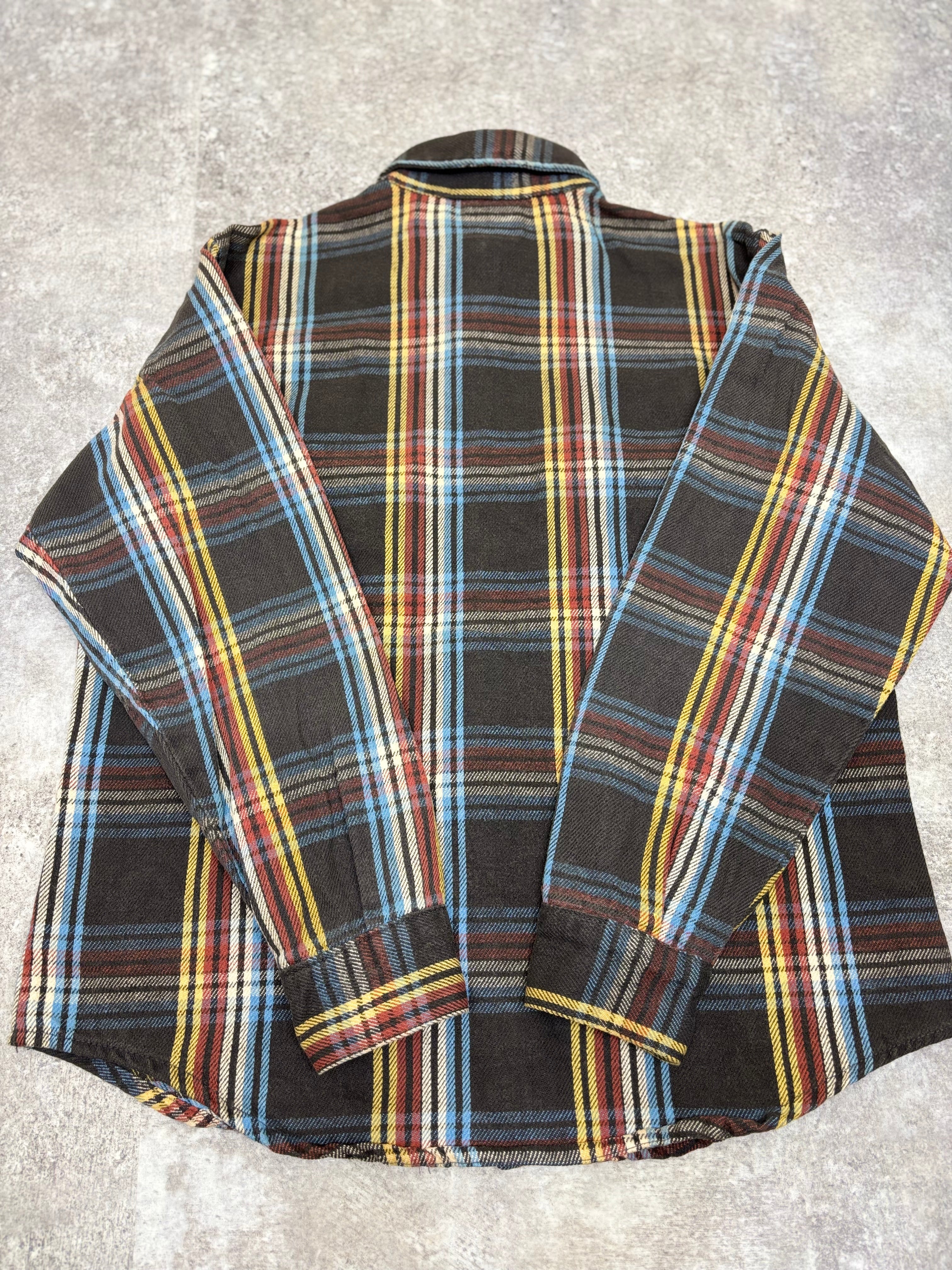 ~1990s BIG MIKE Plaid Flannel Shirt Black × Multi Stripe Check