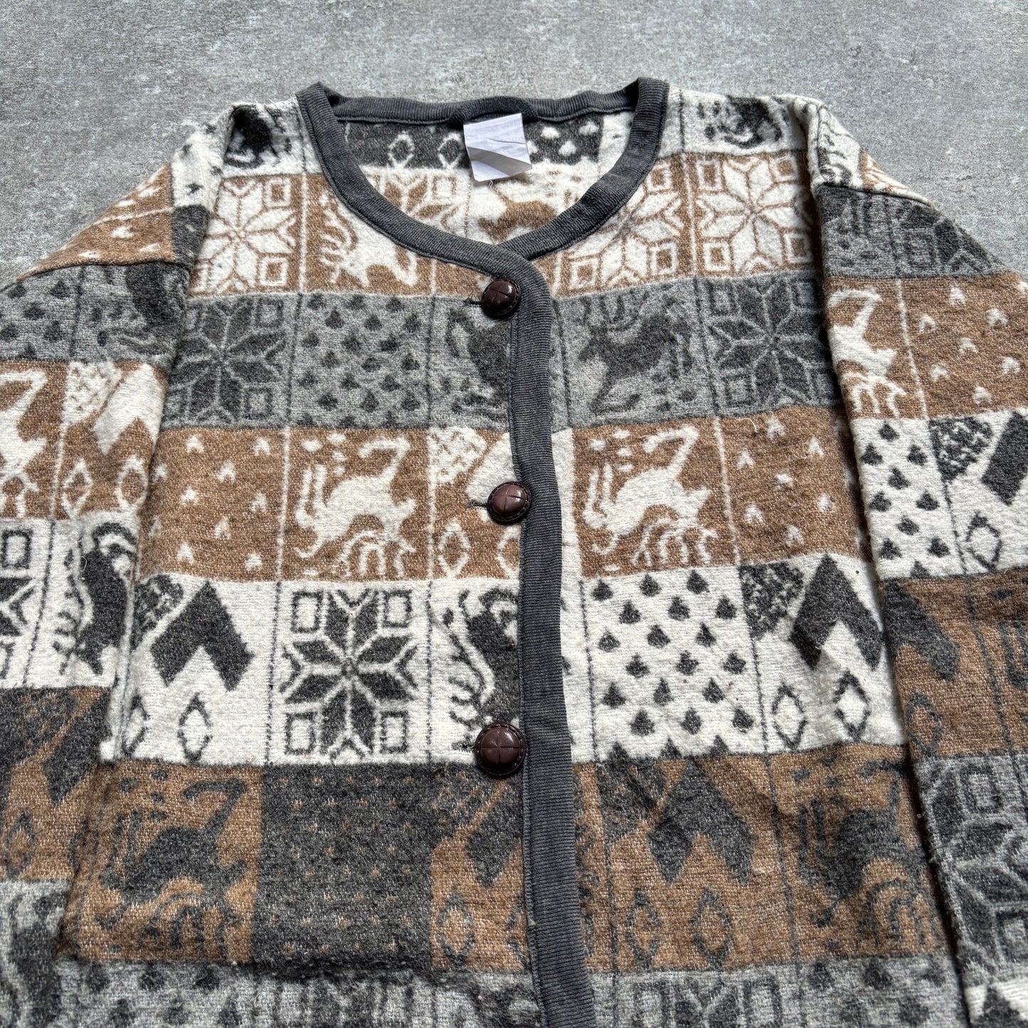 【1980’s】Nordic Pattern Patchwork Fleece Cardigan