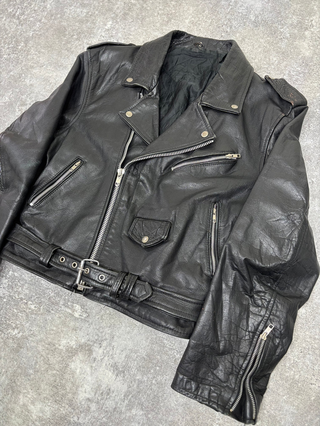 ~1990s Vintage Double Riders Leather Jacket Black