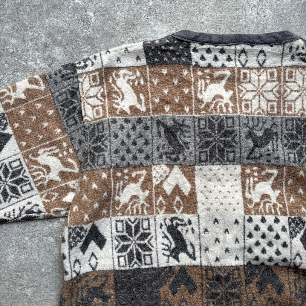 【1980’s】Nordic Pattern Patchwork Fleece Cardigan
