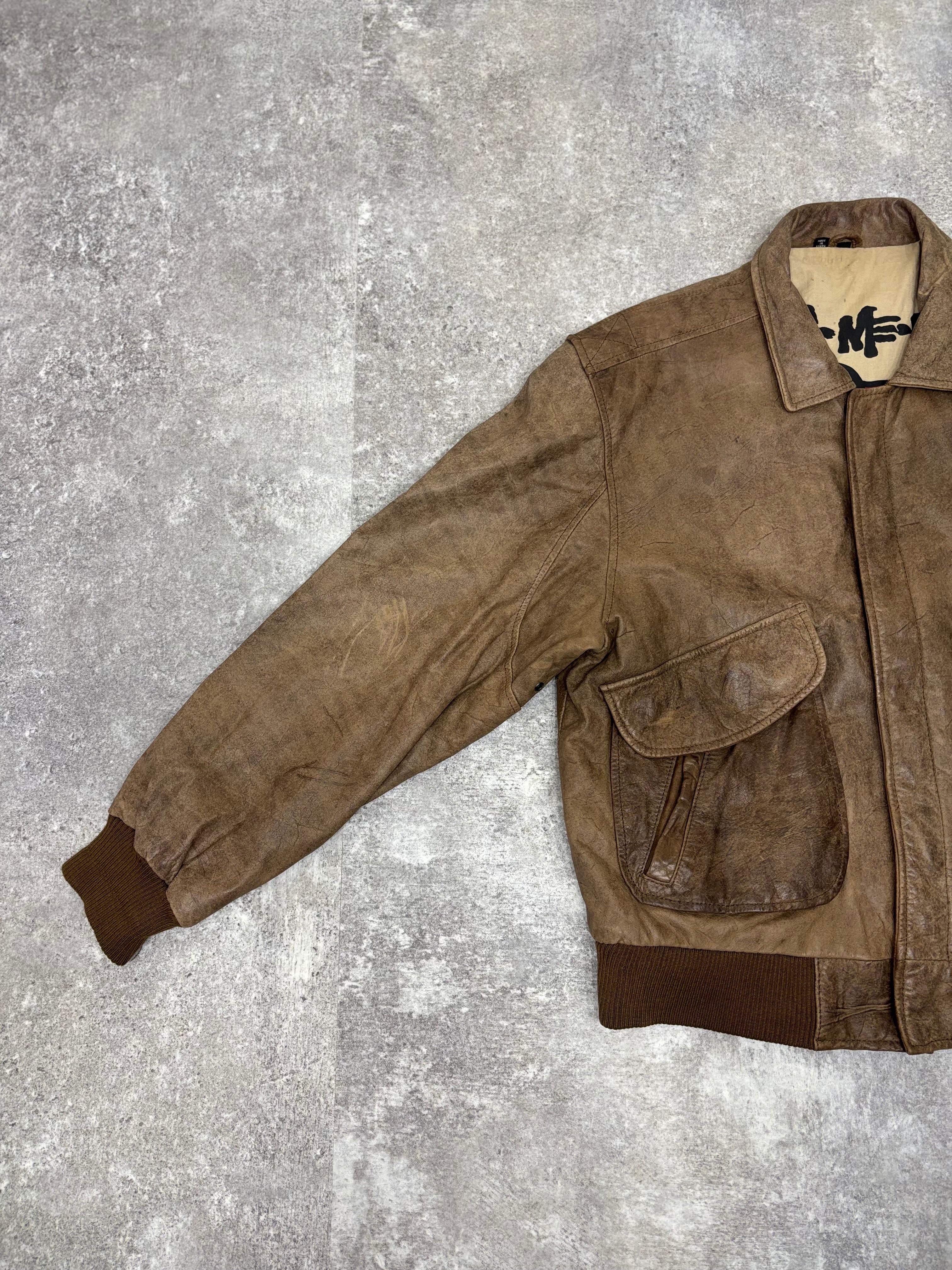 1990s Vintage Leather Flight Jacket “FLIGHT-BOMBER” by WEAR-ME-OUT
