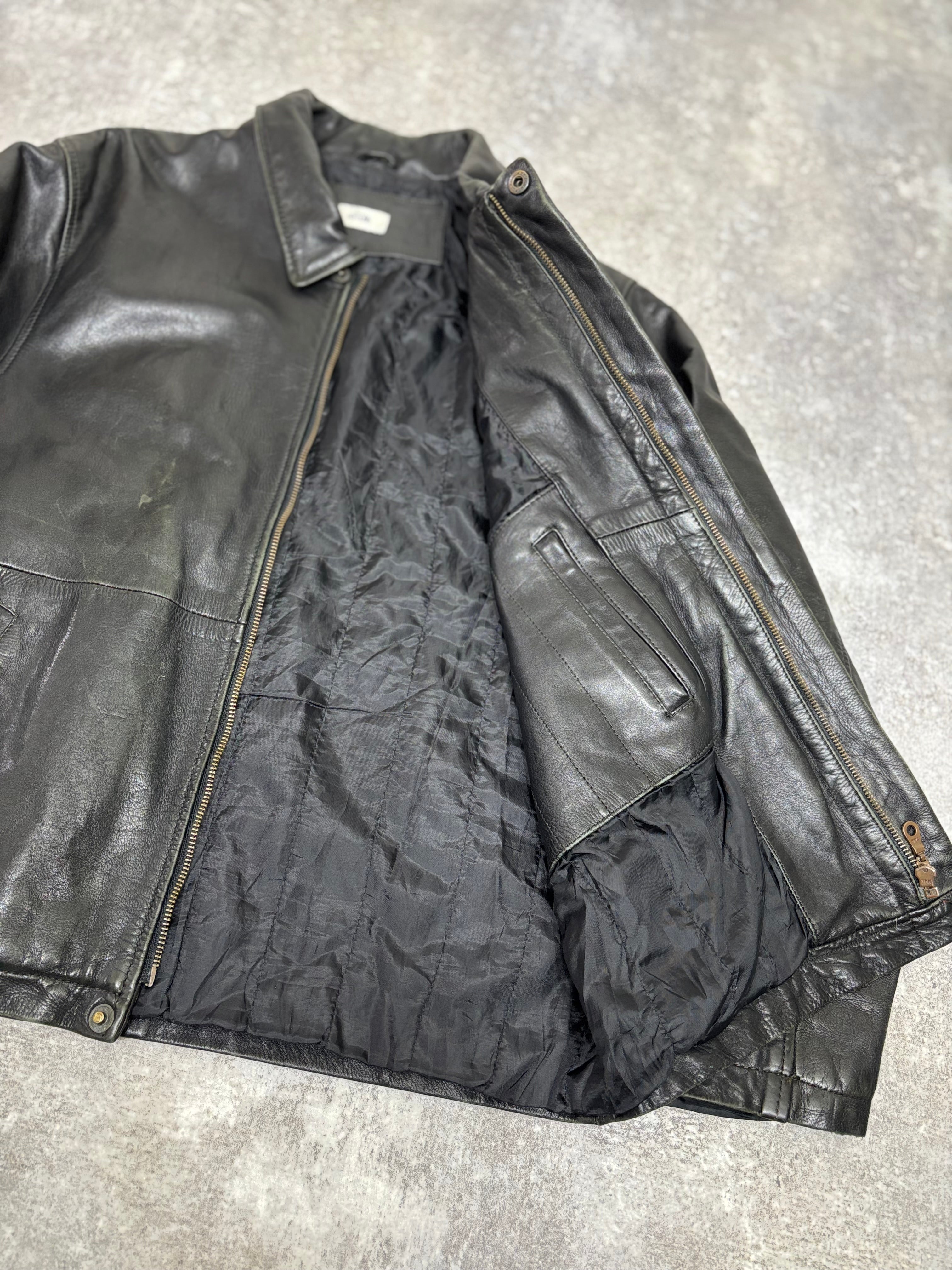 2000s Vintage Black Leather Jacket by KIABI