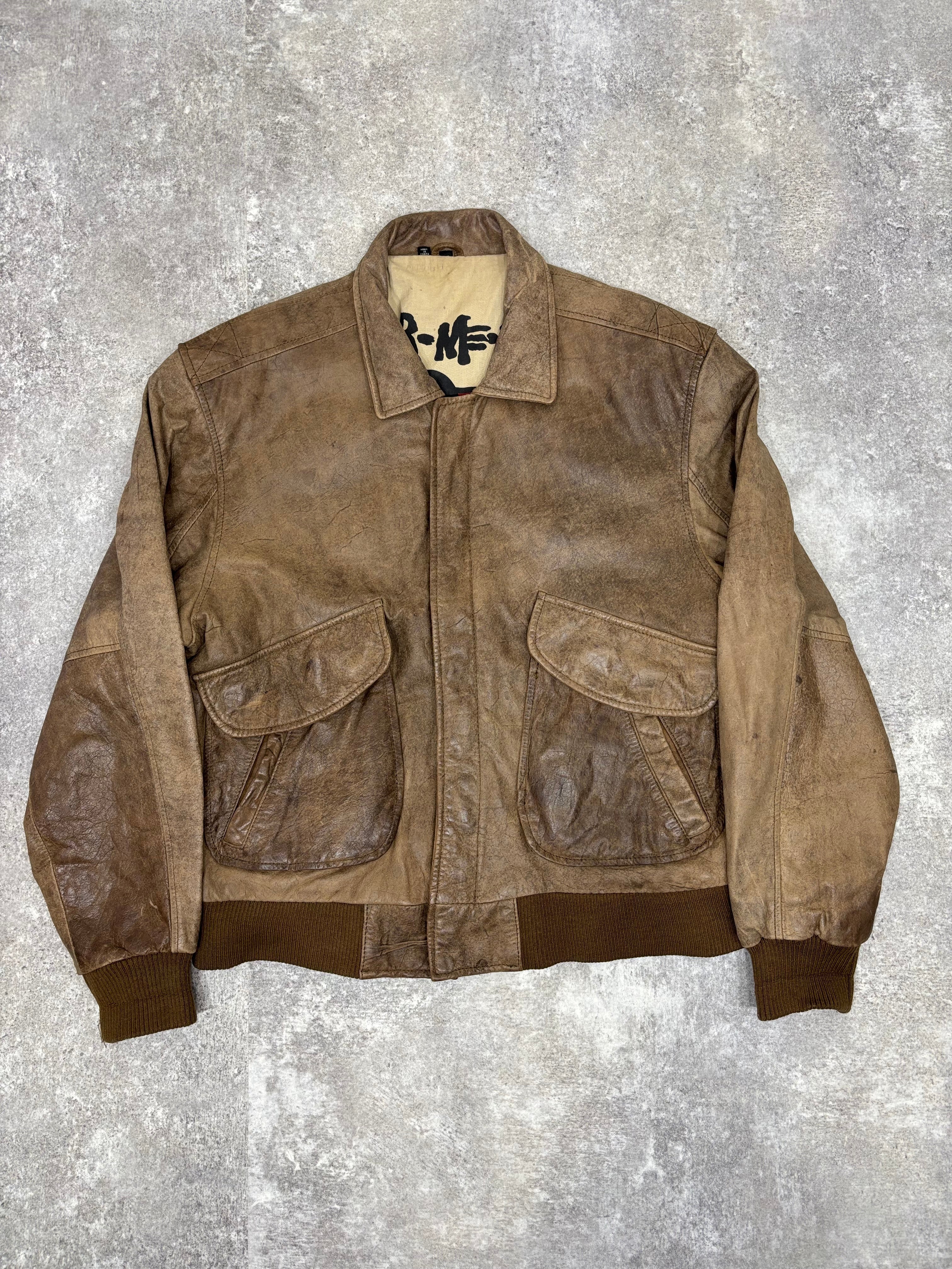 値下げ中1-24 90s古着　レザージャケット　FLIGHTJACKET 90s vintage Leather flight jacket LL 茶 【公式通販】