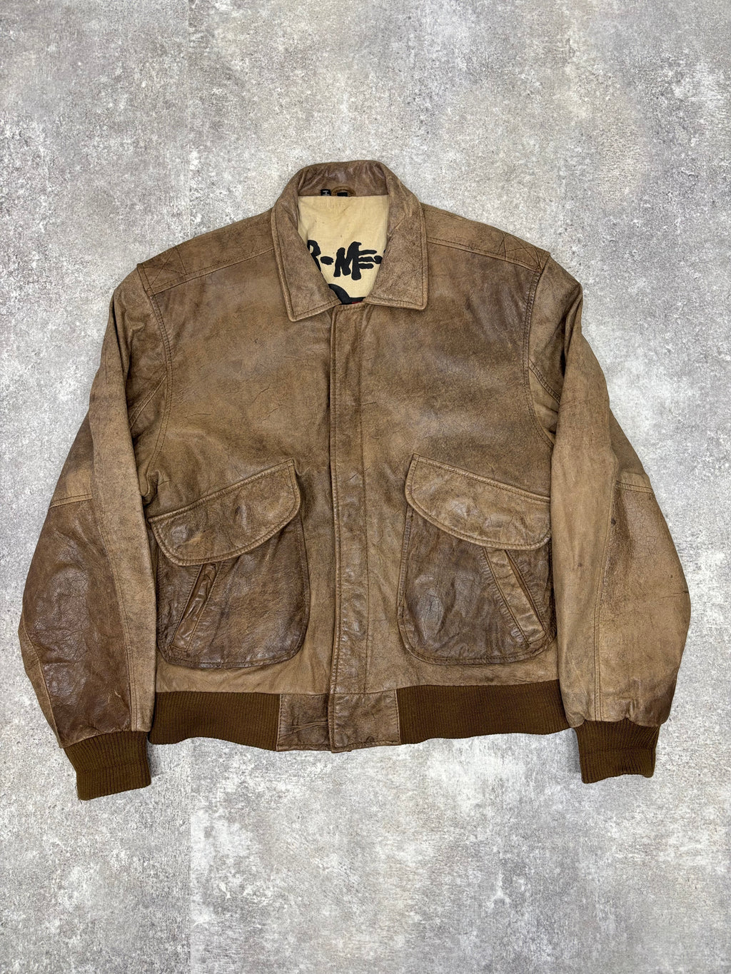 1990s Vintage Leather Flight Jacket “FLIGHT-BOMBER” by WEAR-ME-OUT