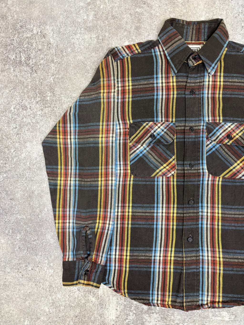 ~1990s BIG MIKE Plaid Flannel Shirt Black × Multi Stripe Check