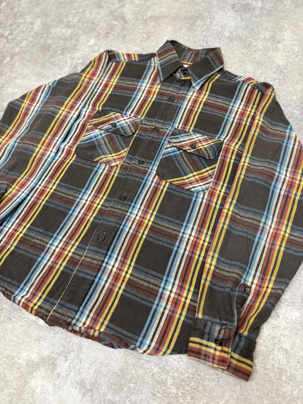 ~1990s BIG MIKE Plaid Flannel Shirt Black × Multi Stripe Check
