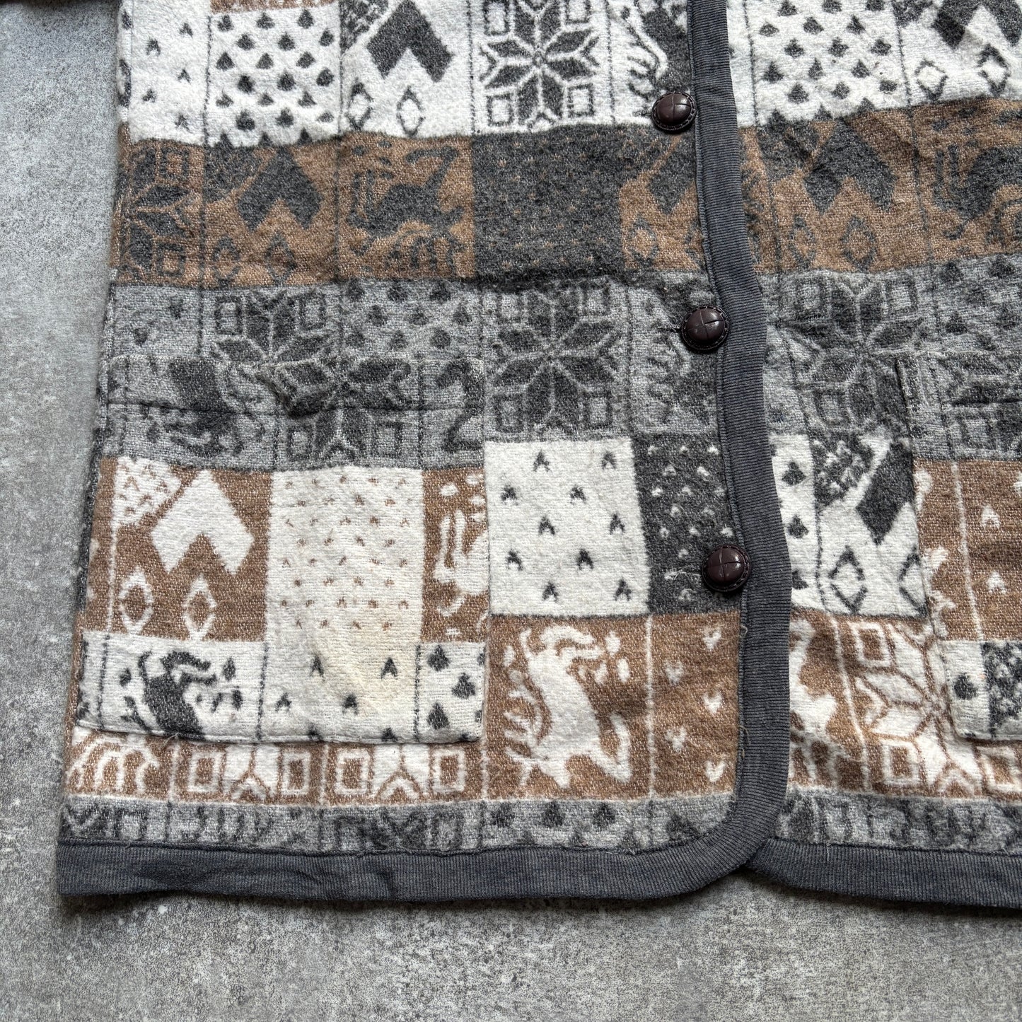 【1980’s】Nordic Pattern Patchwork Fleece Cardigan