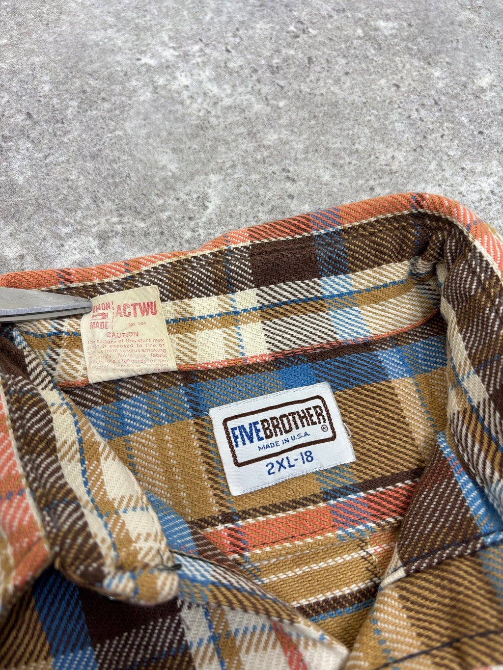 ~1980s Five Brother Flannel Shirt Brown × Blue × Cream Check