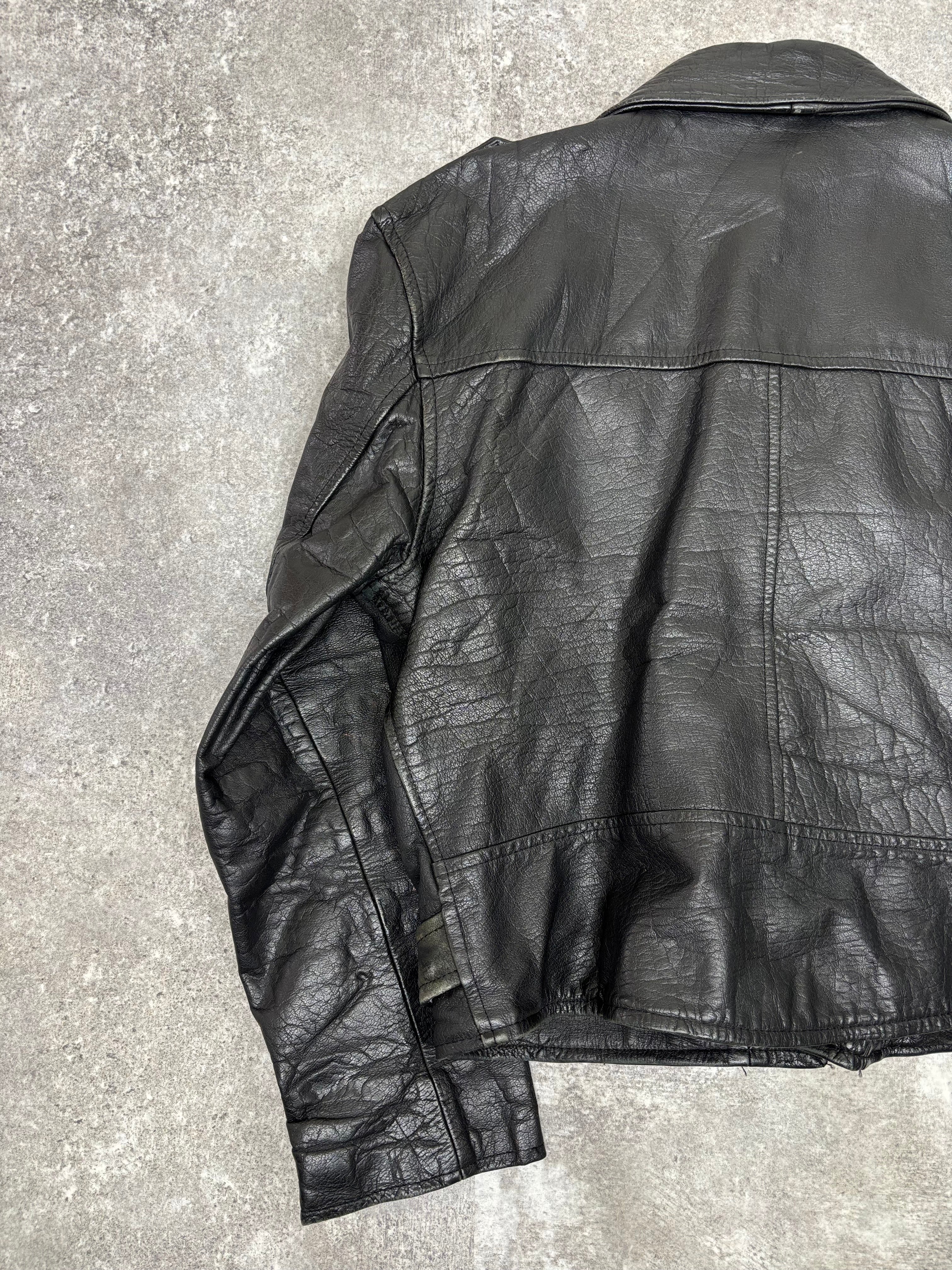 ~1990s Vintage Double Riders Leather Jacket Black