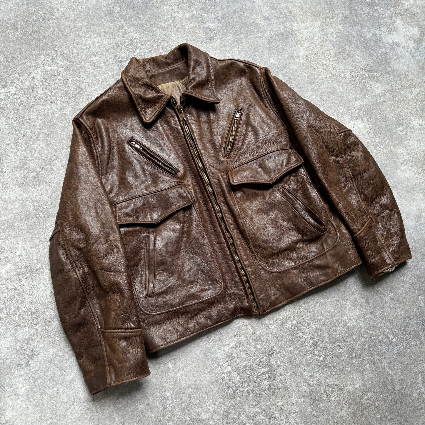 【~1990‘s】Brown Leather Jacket 『WORLD BEATERS』