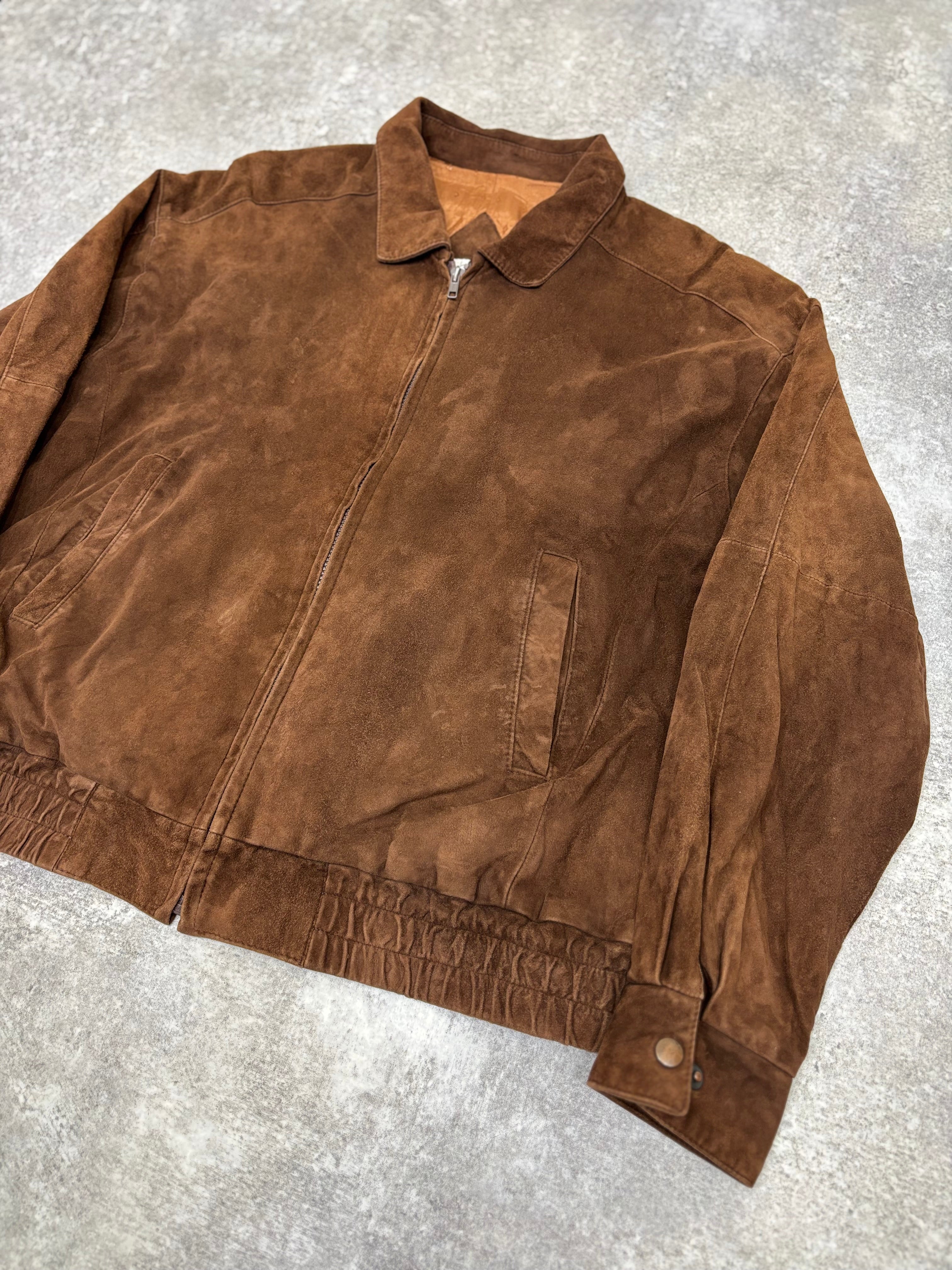 Brown Suede Leather Zip Jacket