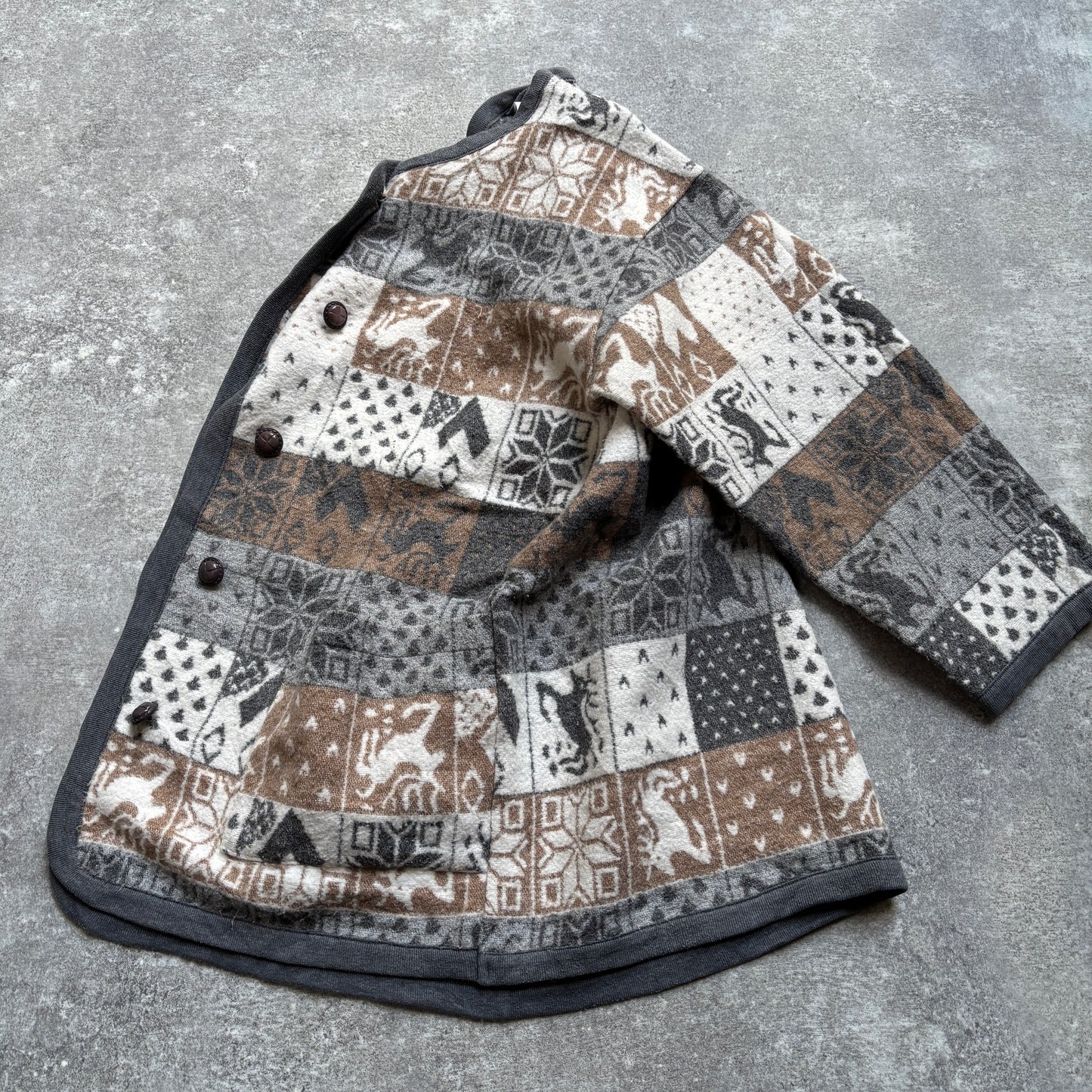 【1980’s】Nordic Pattern Patchwork Fleece Cardigan