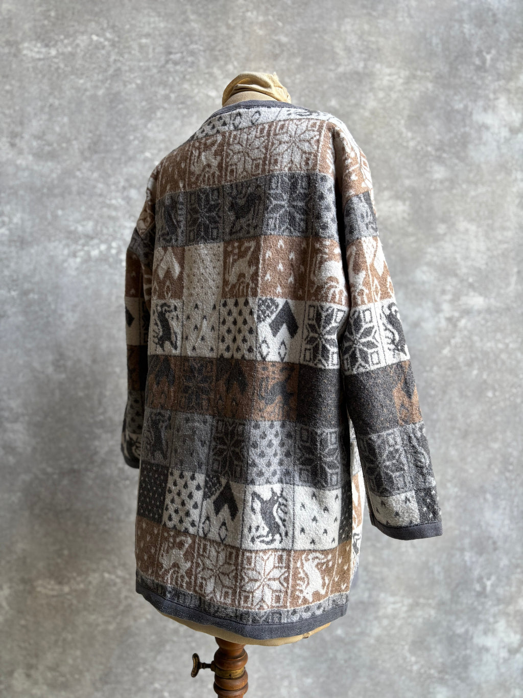 【1980’s】Nordic Pattern Patchwork Fleece Cardigan