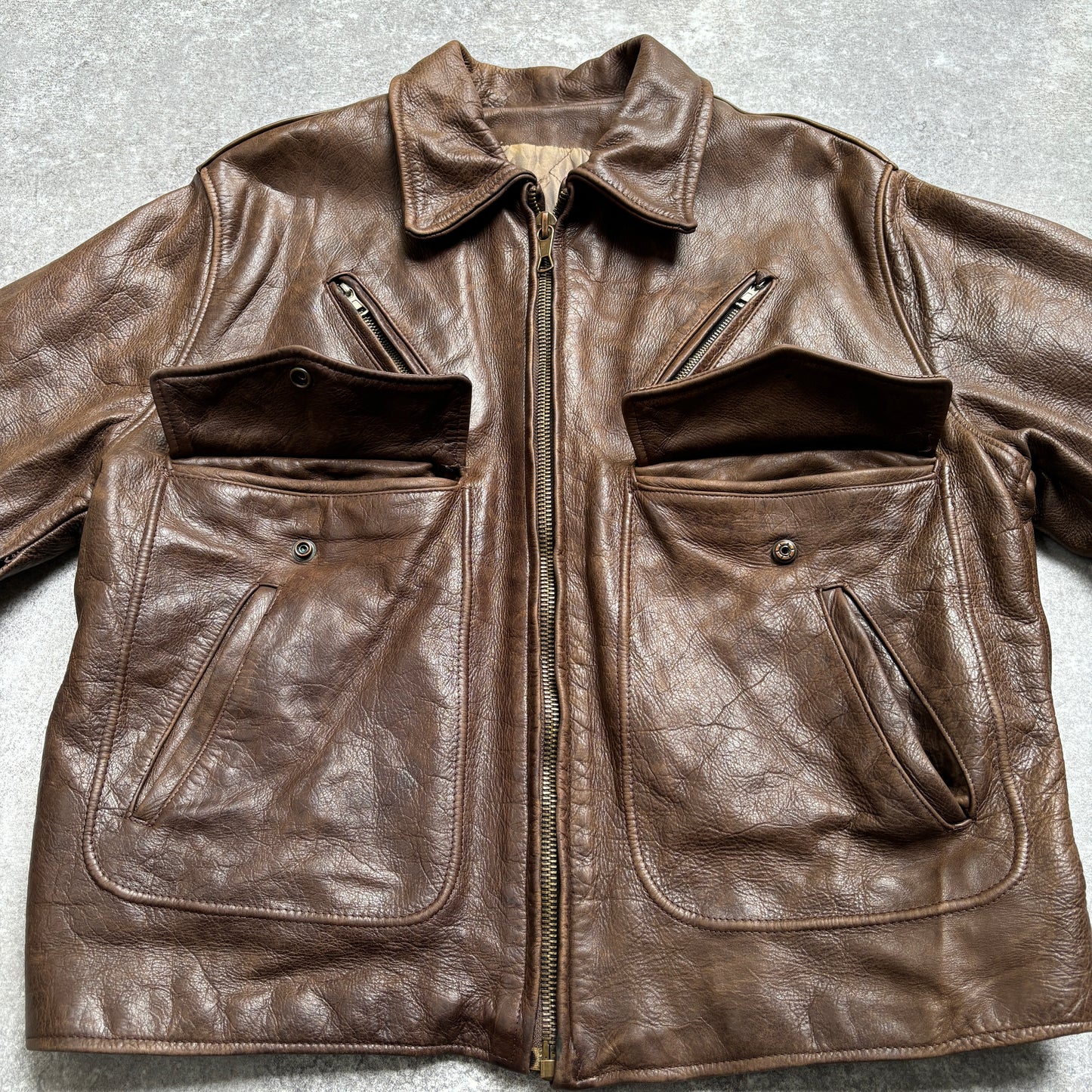 【~1990‘s】Brown Leather Jacket 『WORLD BEATERS』