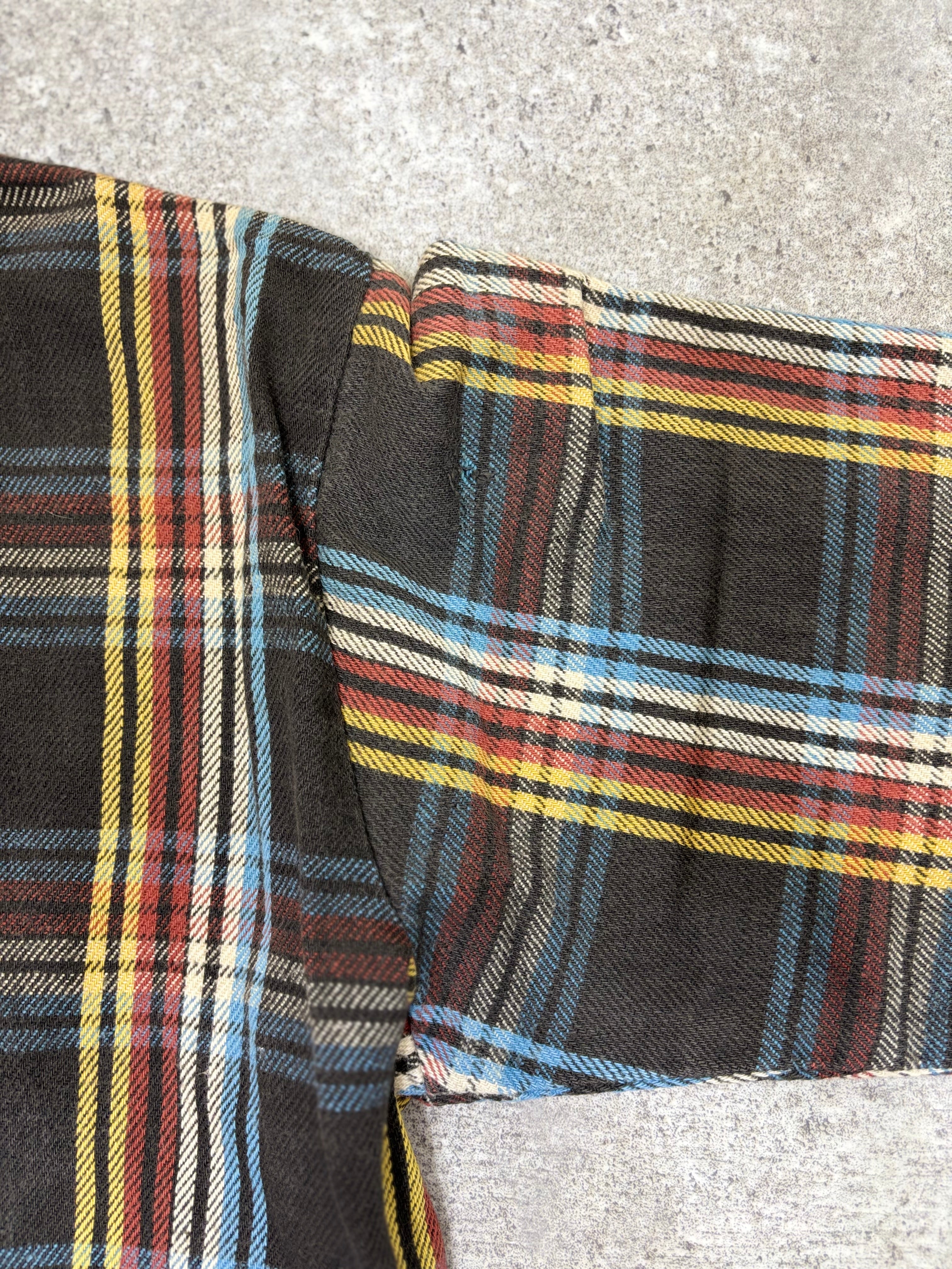 ~1990s BIG MIKE Plaid Flannel Shirt Black × Multi Stripe Check